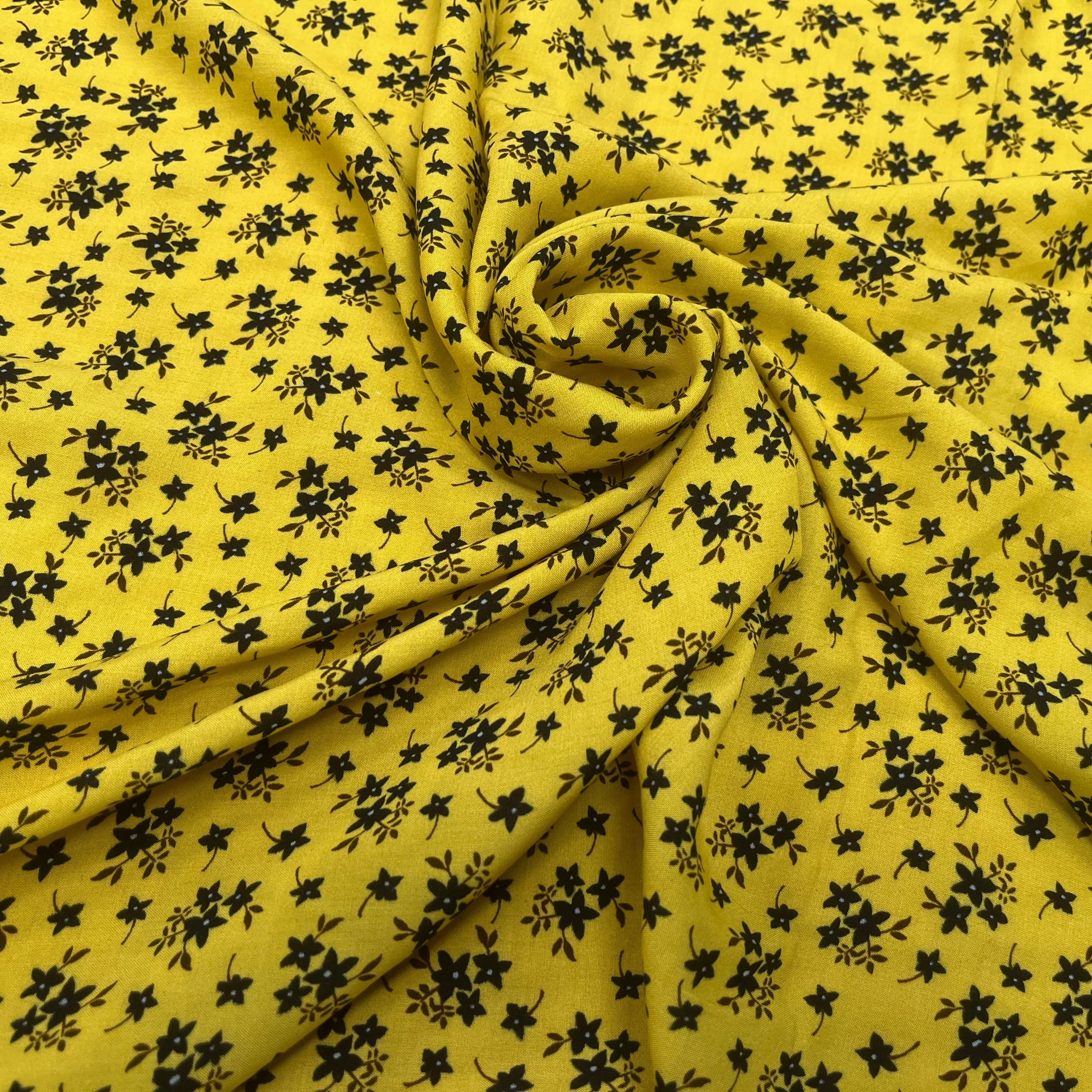 VOILE DE COTON IMPRIMÉ PÉTITES FLEURS FOND JAUNE - My Little Coupon