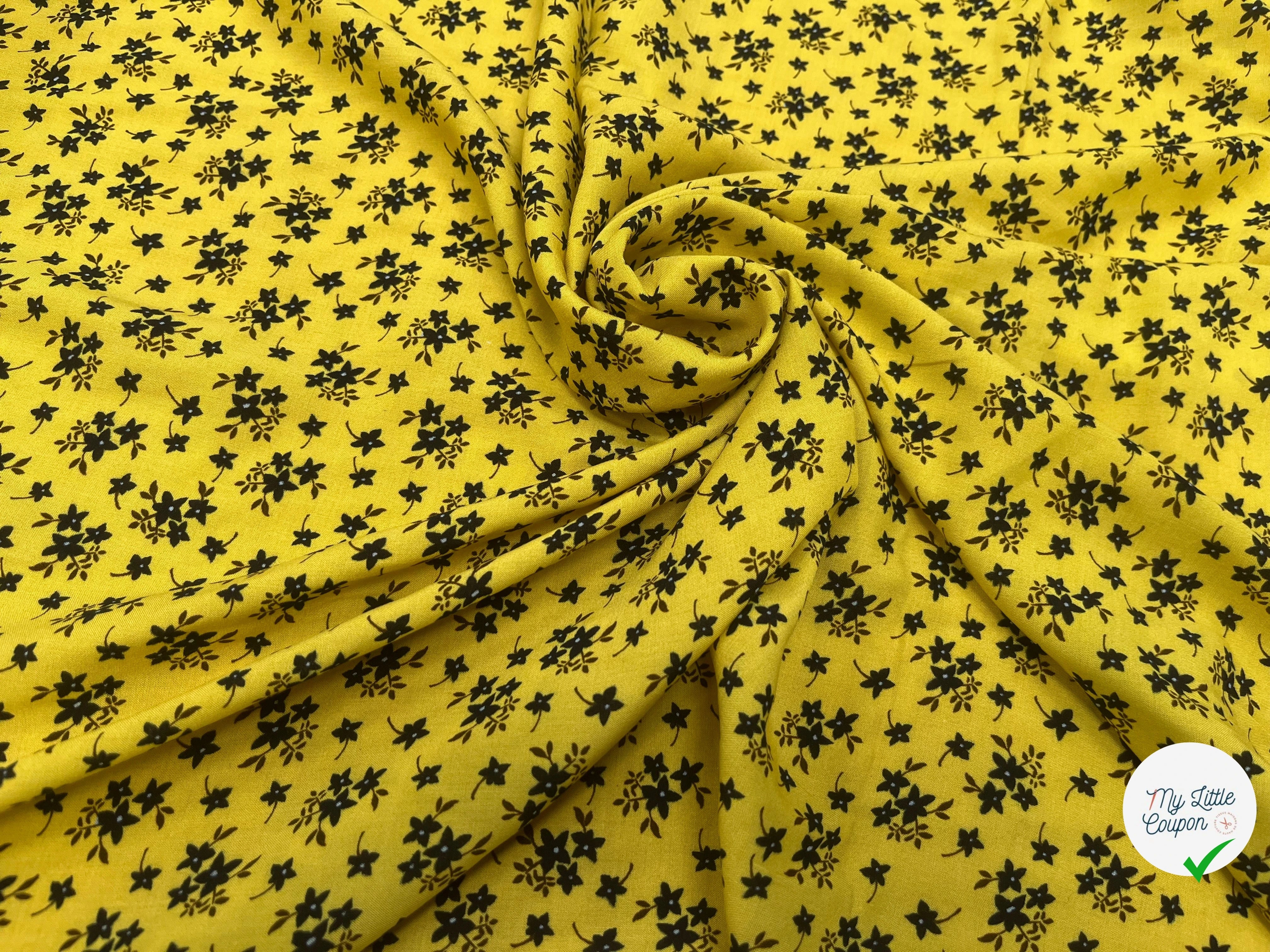 VOILE DE COTON IMPRIMÉ PÉTITES FLEURS FOND JAUNE - My Little Coupon