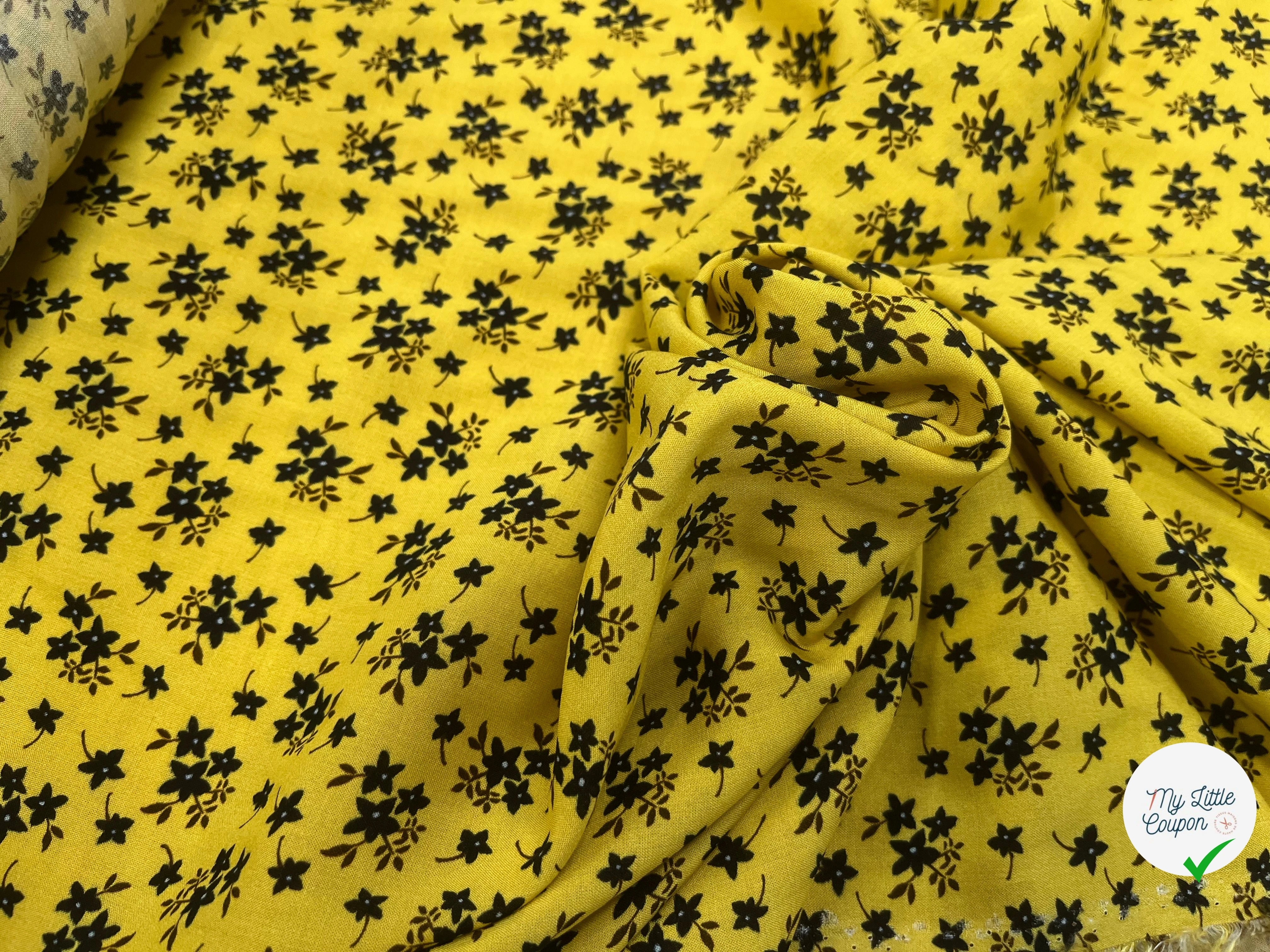VOILE DE COTON IMPRIMÉ PÉTITES FLEURS FOND JAUNE - My Little Coupon