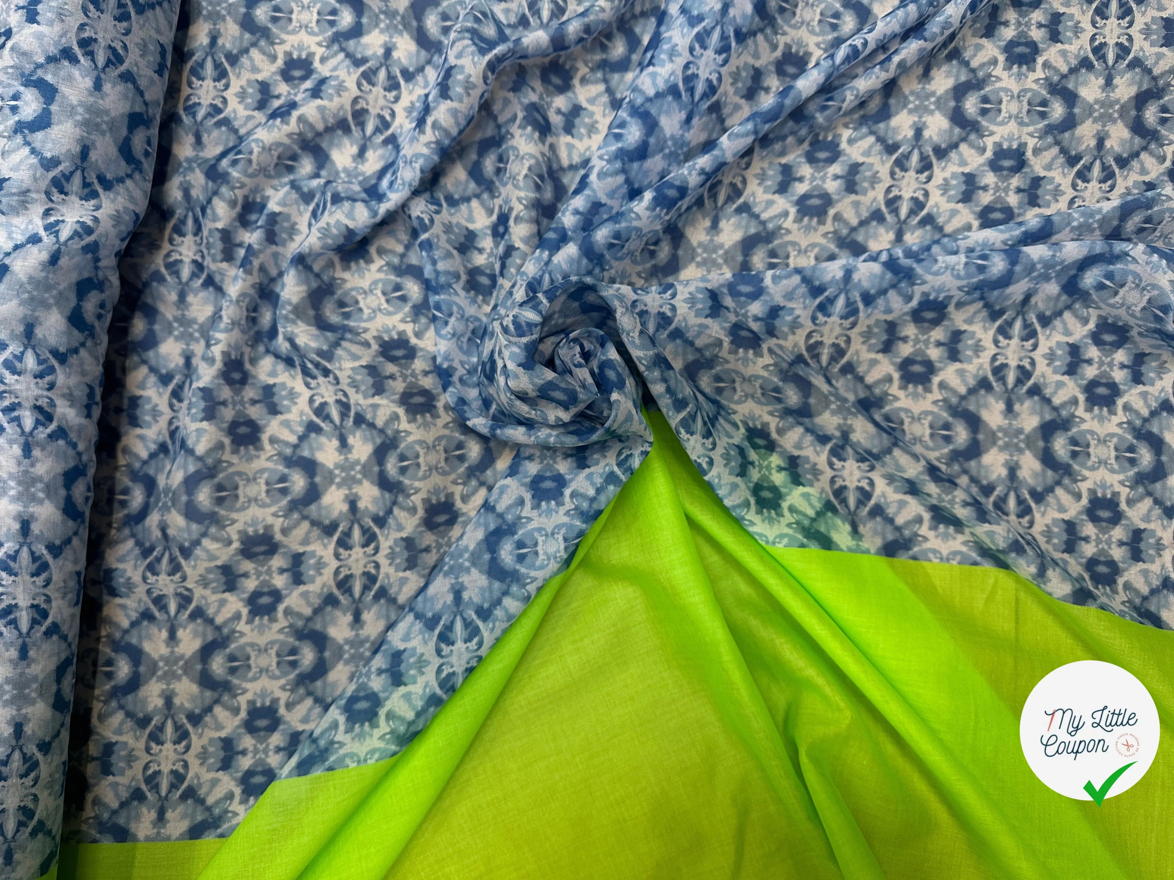 VOILE DE COTON LA VIE EN BLEU BASE VERTE - My Little Coupon