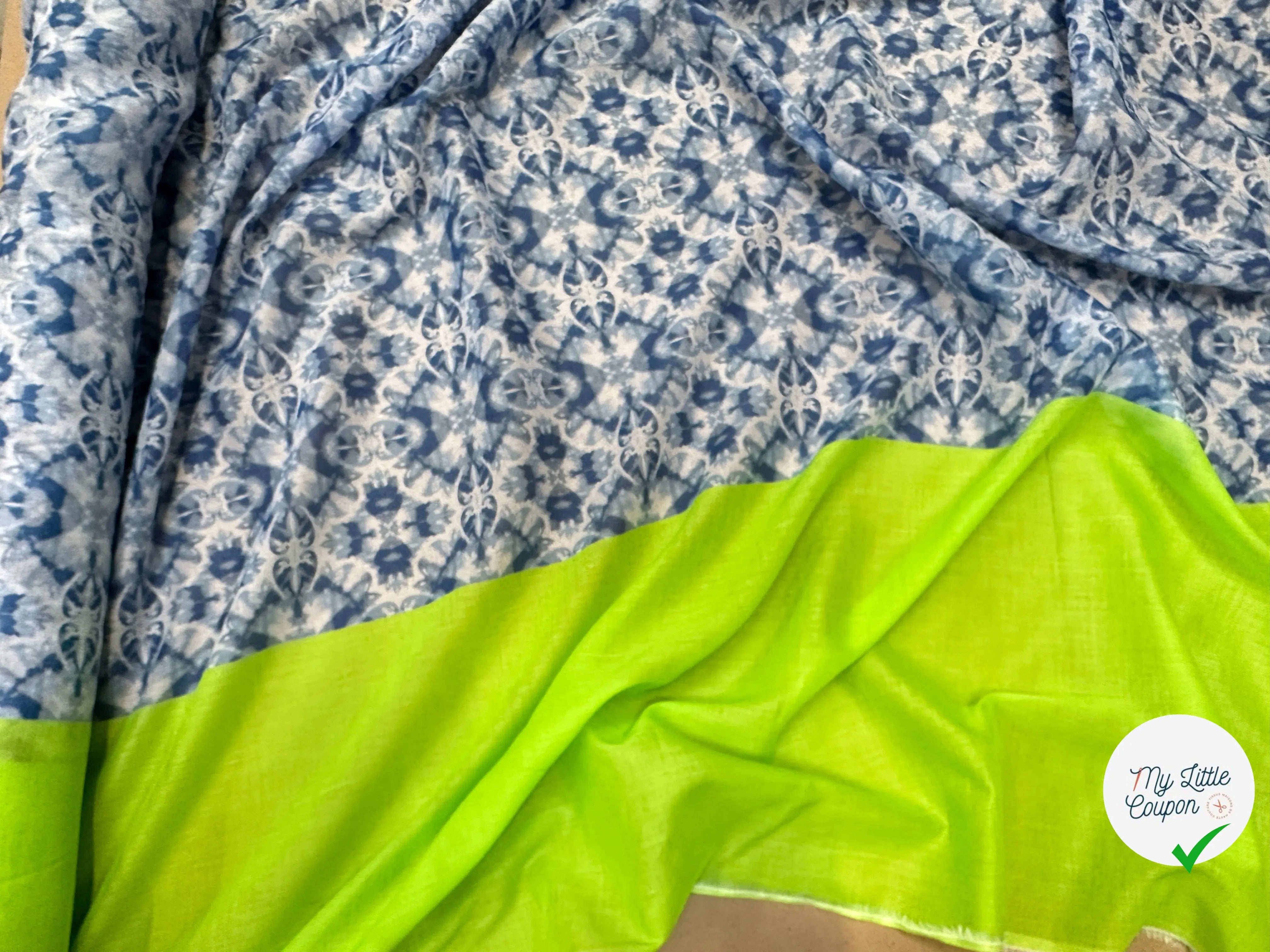 VOILE DE COTON LA VIE EN BLEU BASE VERTE - My Little Coupon