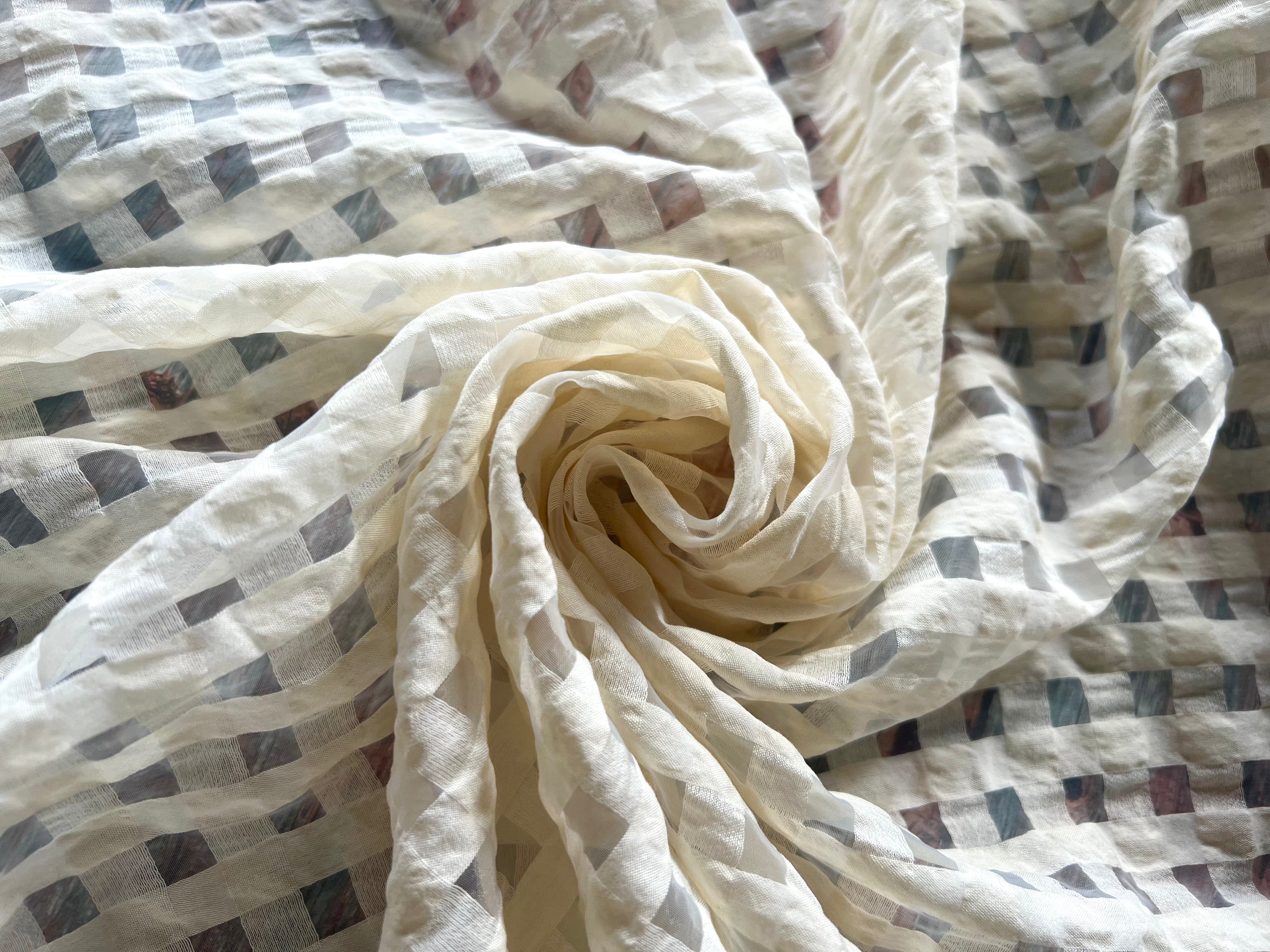 VOILE DE COTON LÉGER MOTIF VICHY TRANSPARENT - My Little Coupon