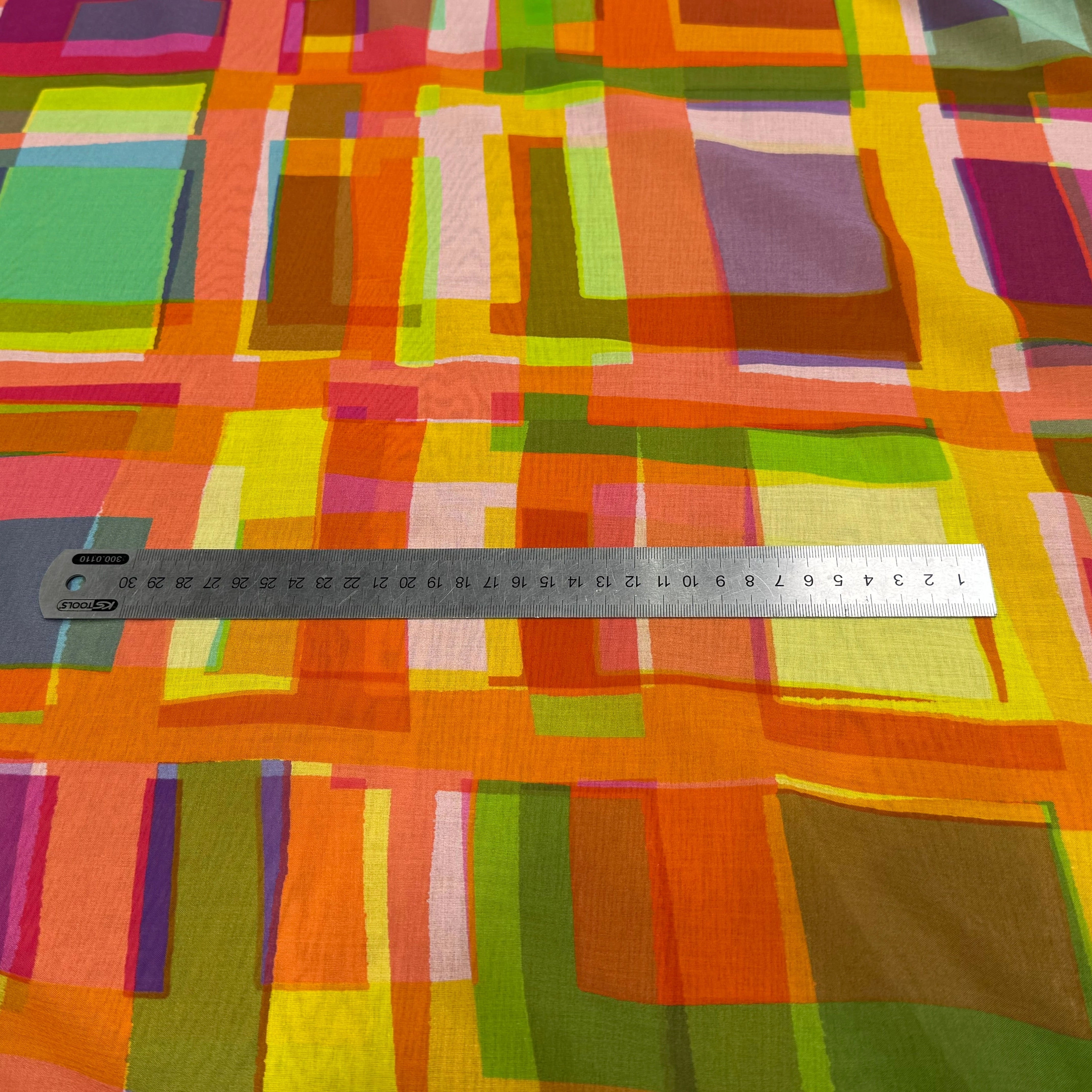 VOILE DE COTON LEGER PLEXI IMPRIMÉ CARREAUX MULTICOLORE - My Little Coupon