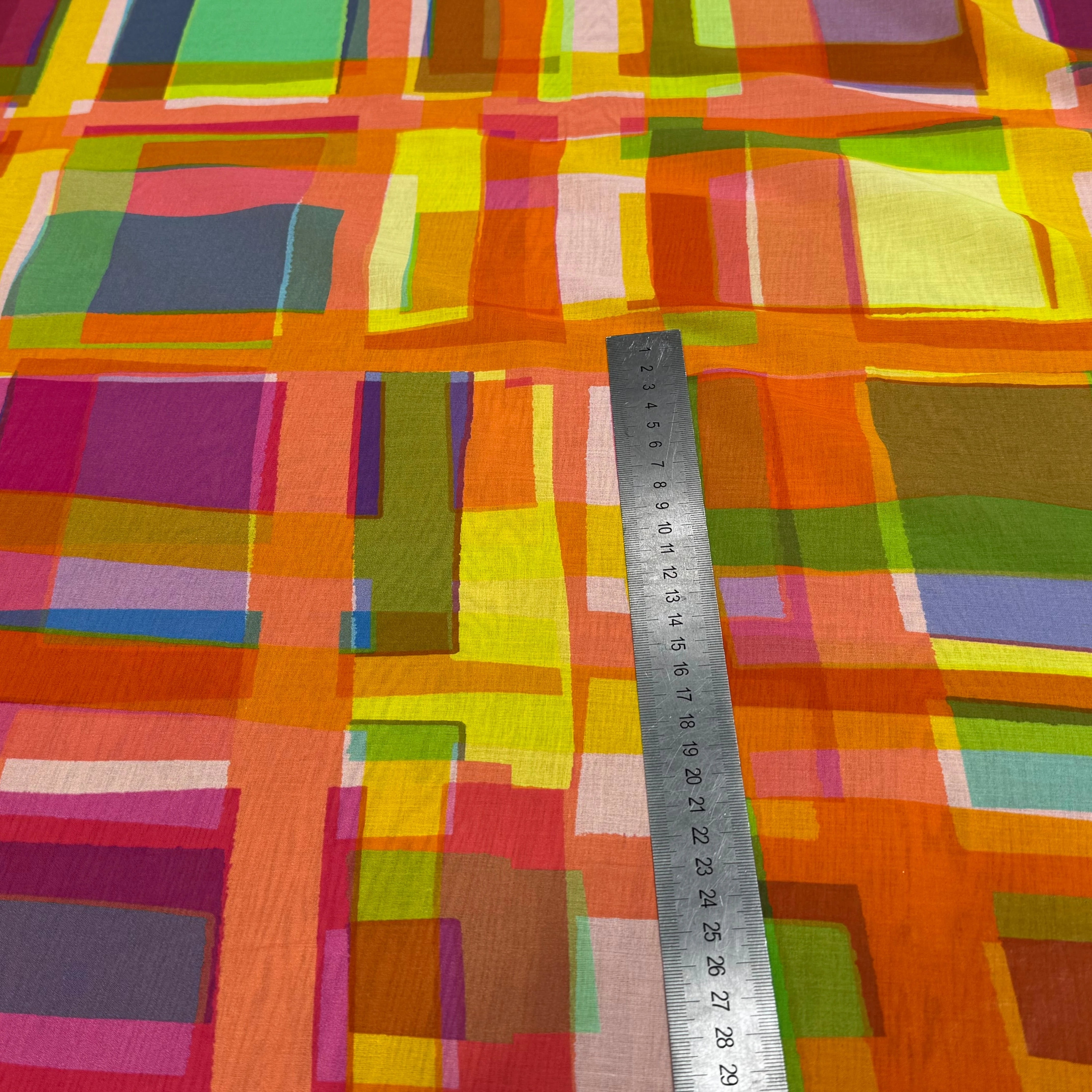 VOILE DE COTON LEGER PLEXI IMPRIMÉ CARREAUX MULTICOLORE - My Little Coupon