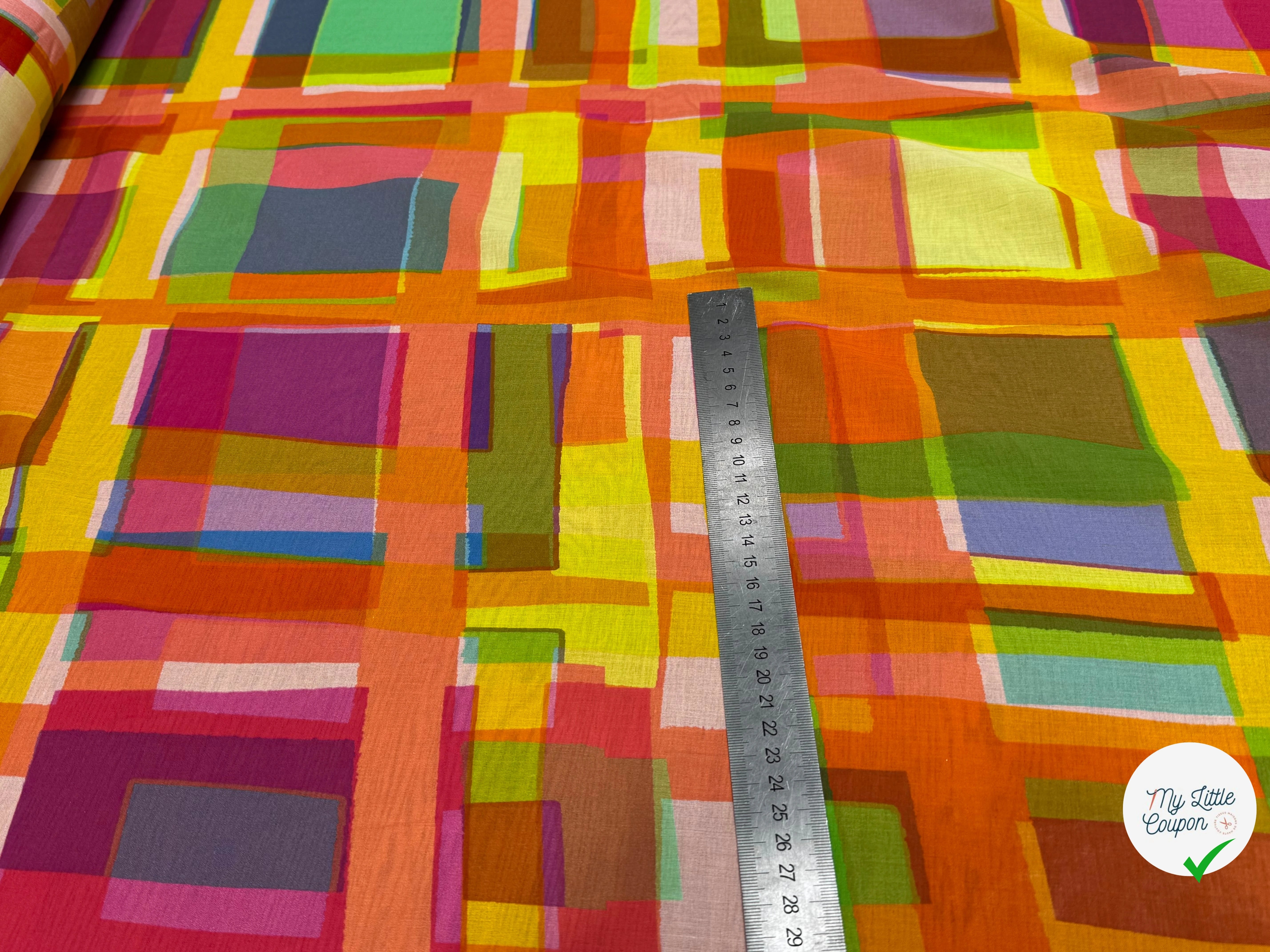 VOILE DE COTON LEGER PLEXI IMPRIMÉ CARREAUX MULTICOLORE - My Little Coupon