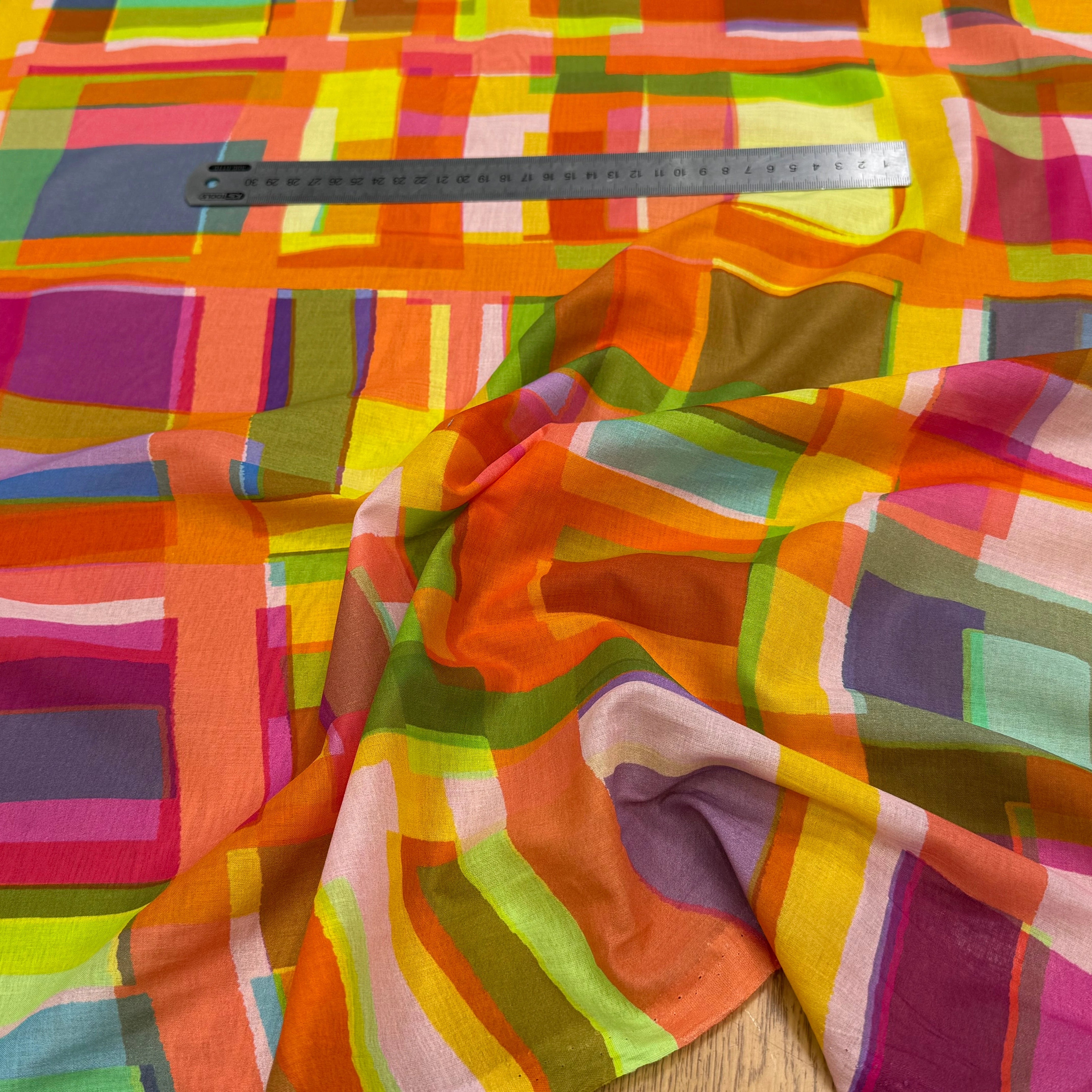 VOILE DE COTON LEGER PLEXI IMPRIMÉ CARREAUX MULTICOLORE - My Little Coupon
