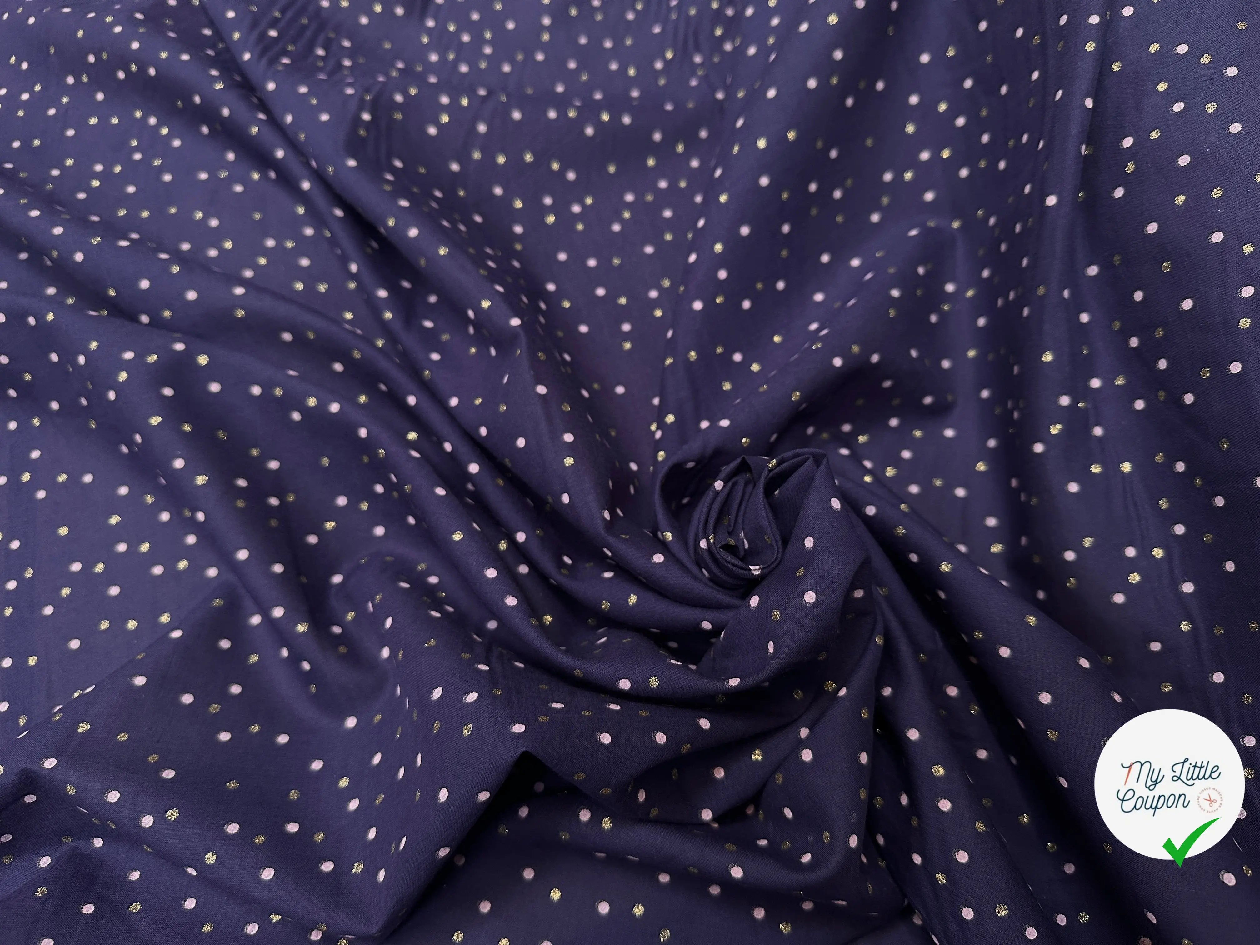 VOILE DE COTON LEGEREMENT EMERISÉ POIS PARME OR - My Little Coupon