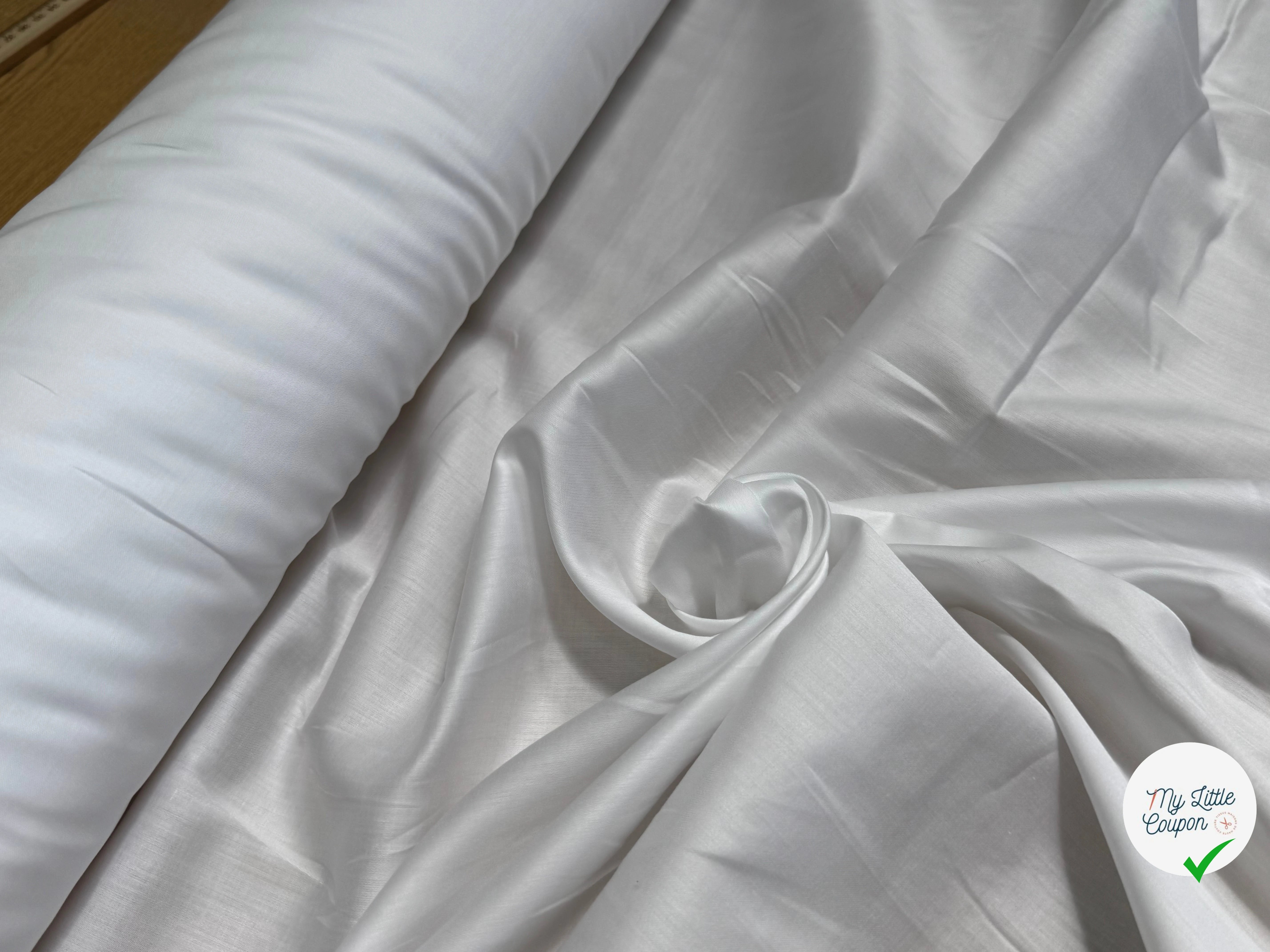 VOILE DE COTON LÉGÈREMENT STRETCH SATINÉ BLANC - My Little Coupon