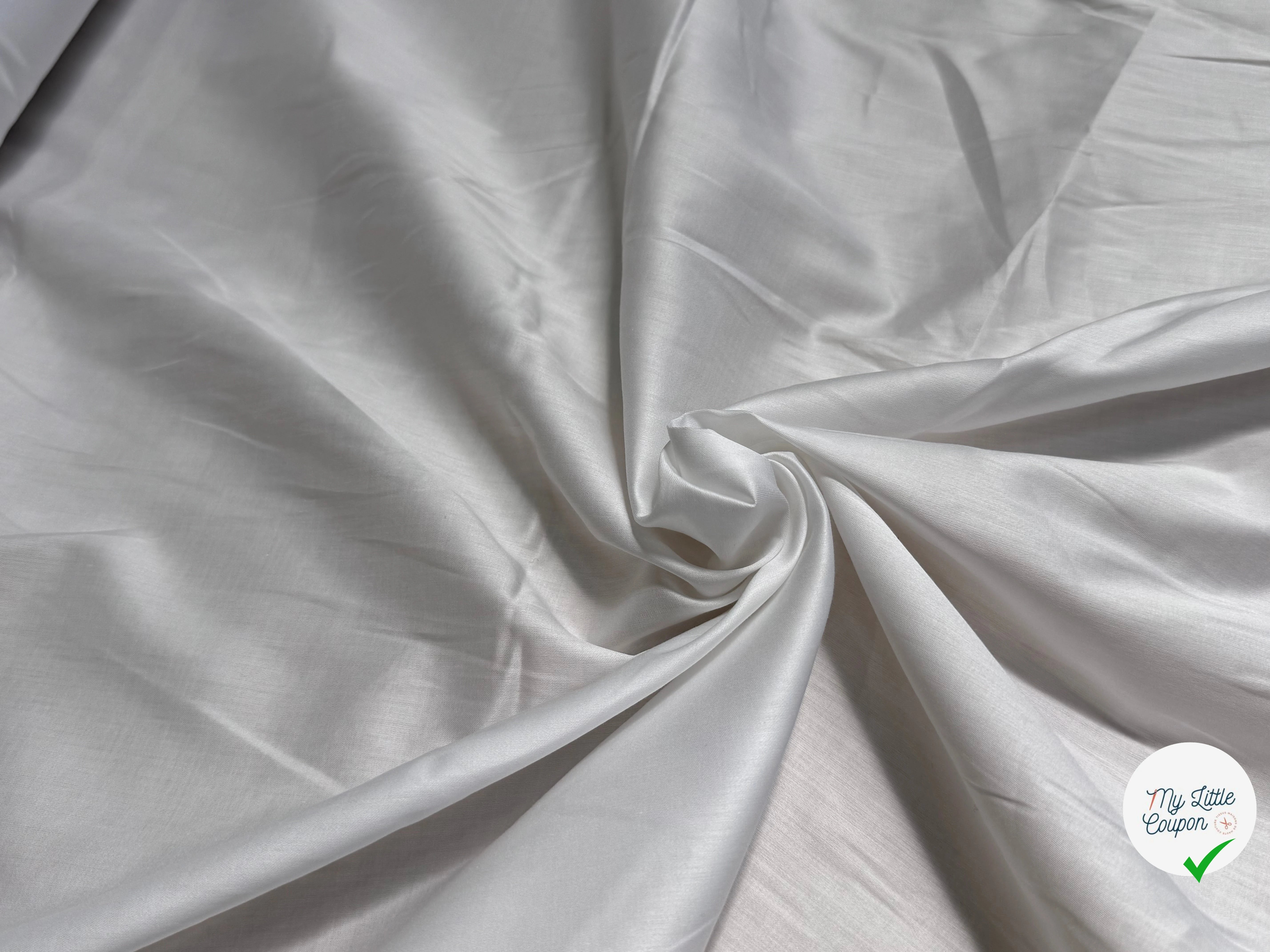 VOILE DE COTON LÉGÈREMENT STRETCH SATINÉ BLANC - My Little Coupon