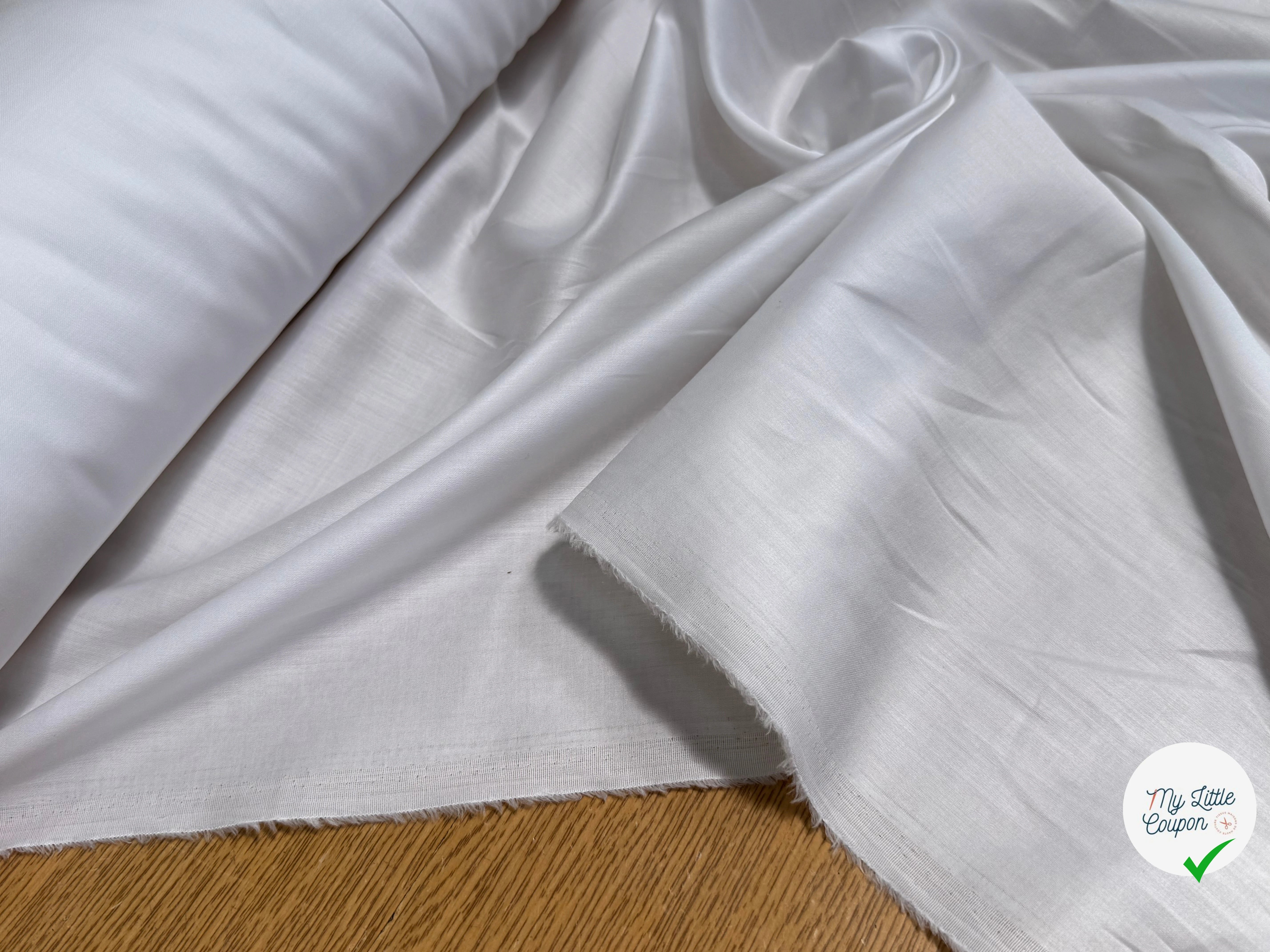 VOILE DE COTON LÉGÈREMENT STRETCH SATINÉ BLANC - My Little Coupon