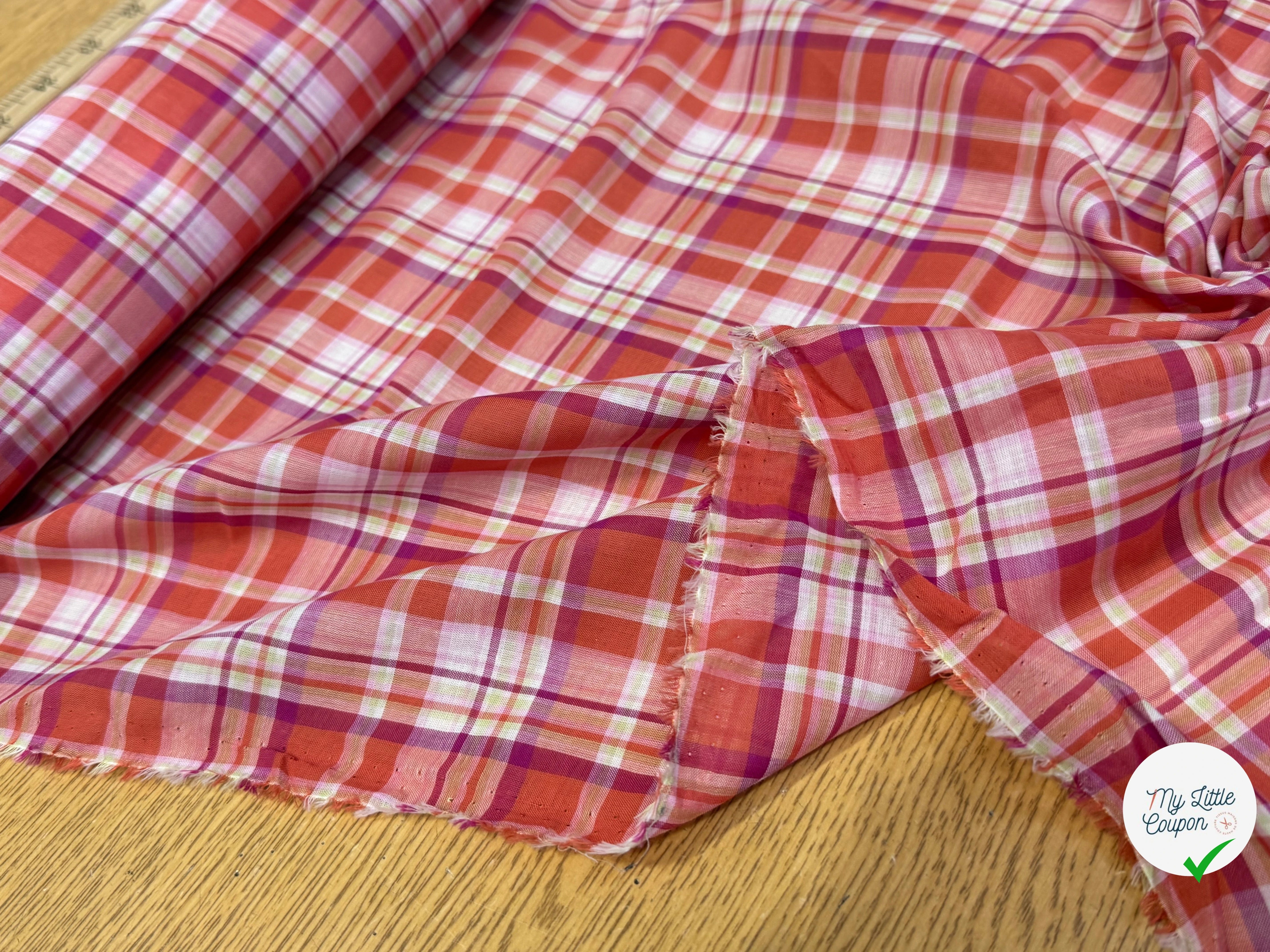 VOILE DE COTON MADRAS ROUGE VIOLET - My Little Coupon