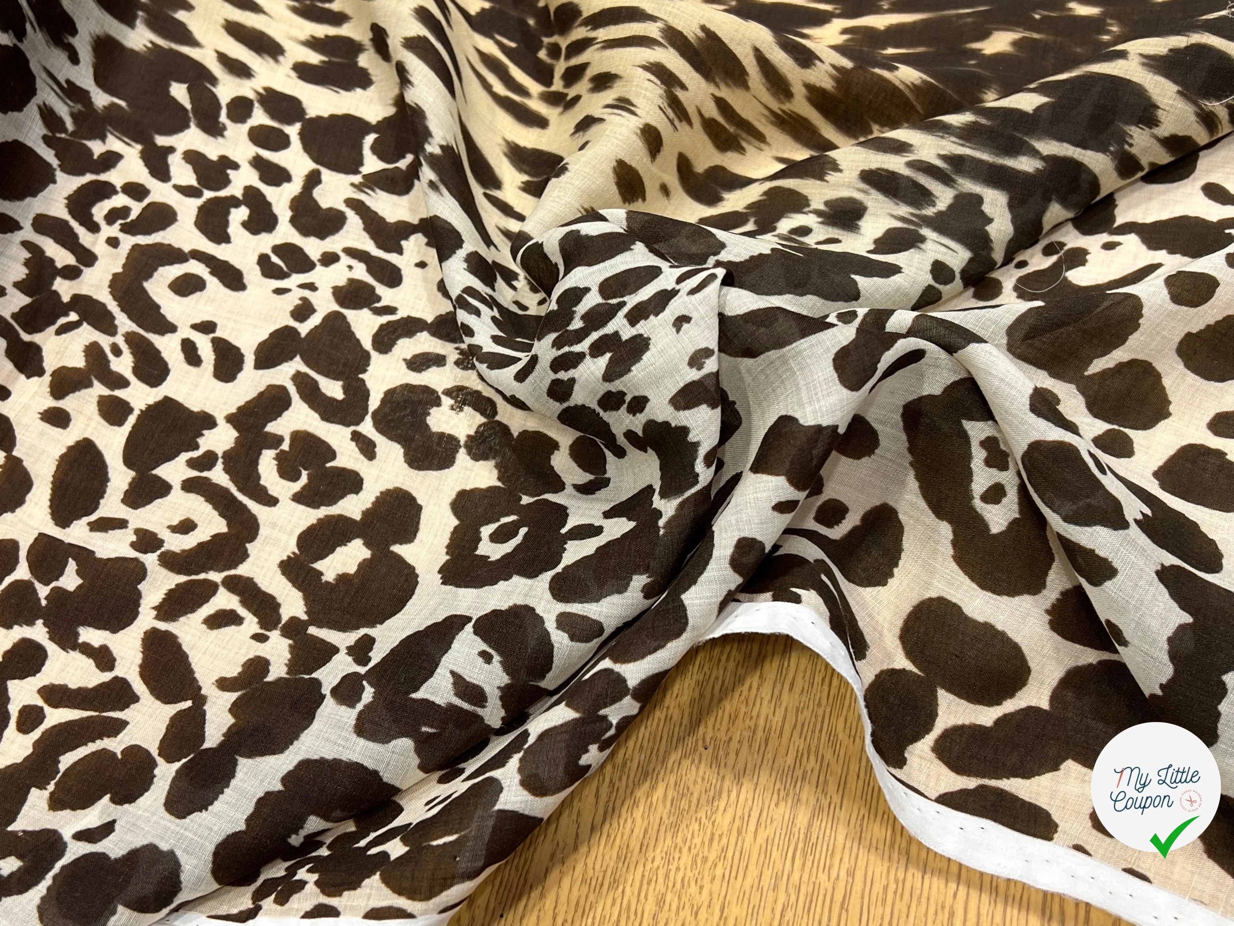 VOILE DE COTON MOTIF LÉOPARD BEIGE MARRON 140CM - My Little Coupon
