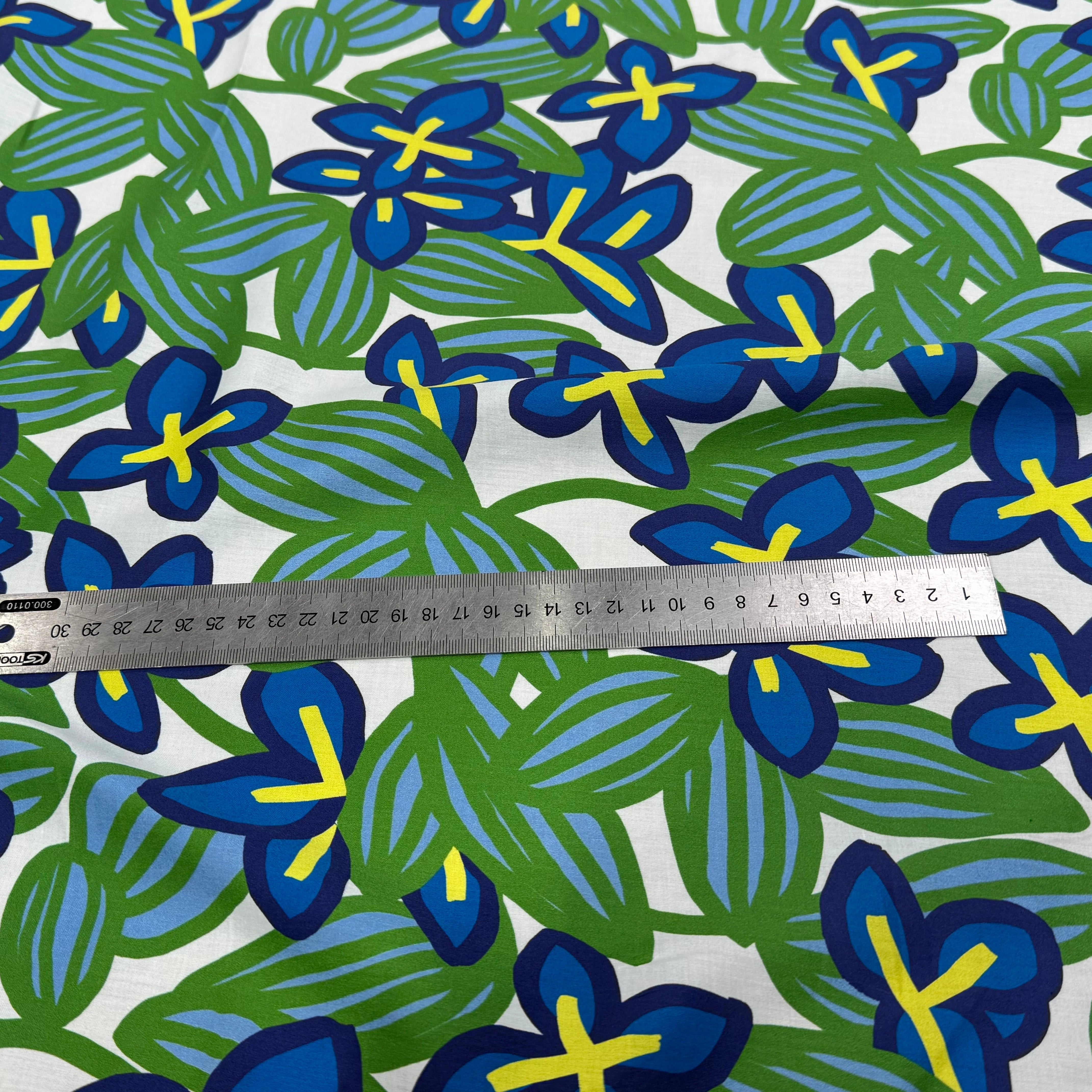 VOILE DE COTON NINFEA BOSQUET IMPRIMÉ FLORAL VERT/BLEU - My Little Coupon