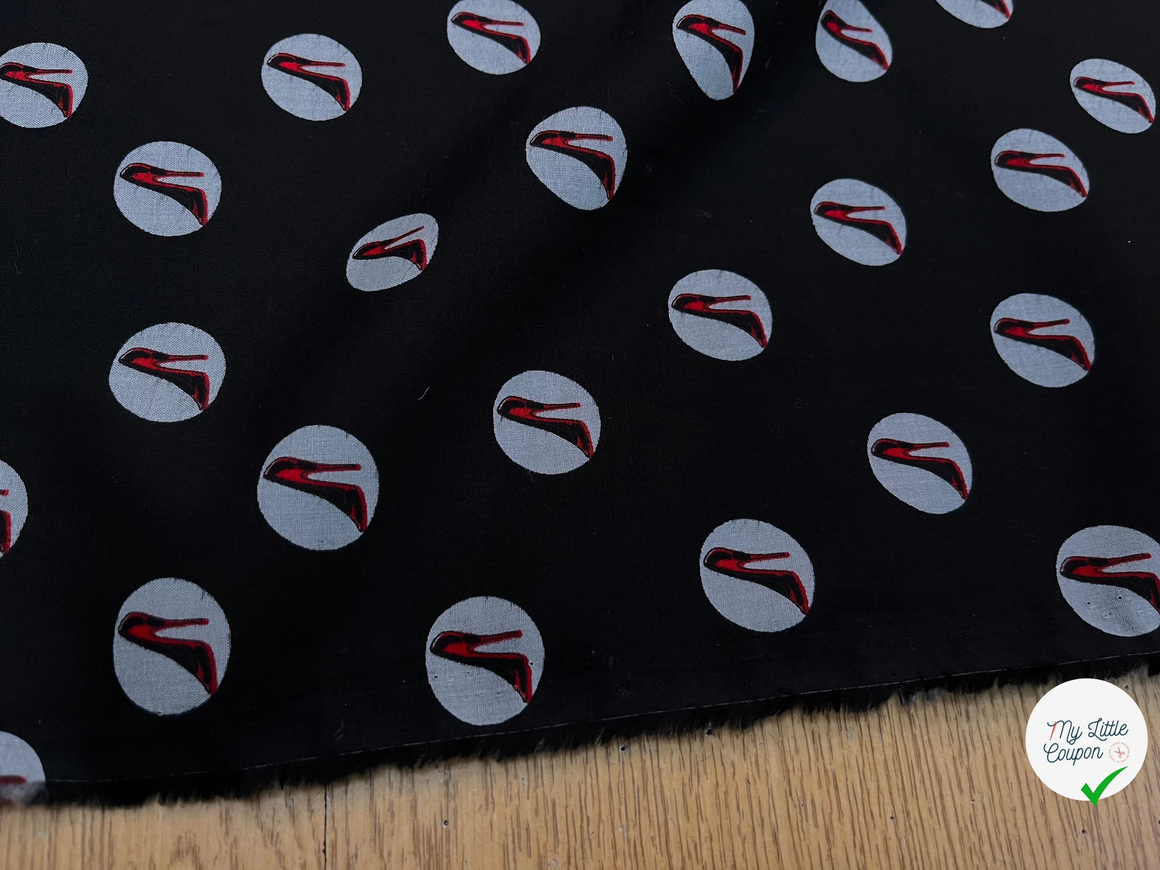 VOILE DE COTON NOIR MOTIF IMPRIMÉS ESCARPINS - My Little Coupon