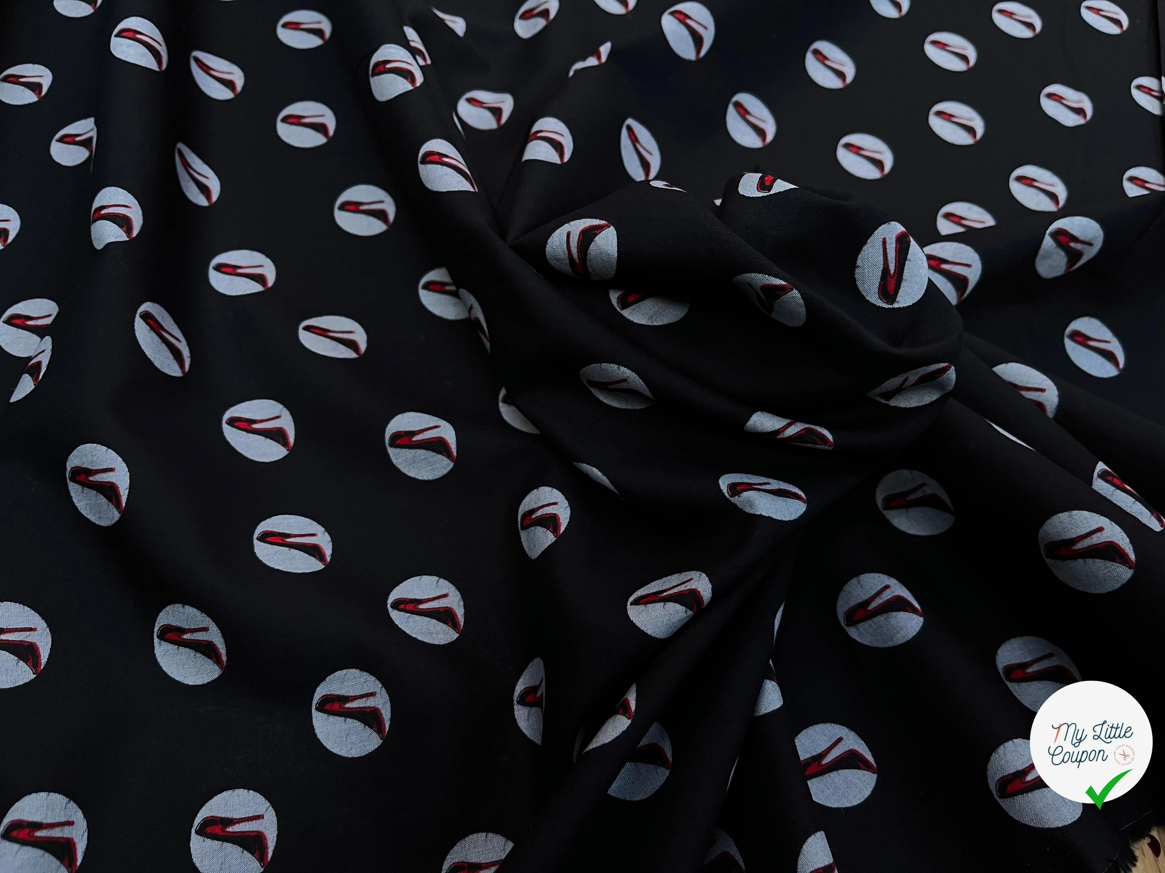 VOILE DE COTON NOIR MOTIF IMPRIMÉS ESCARPINS - My Little Coupon
