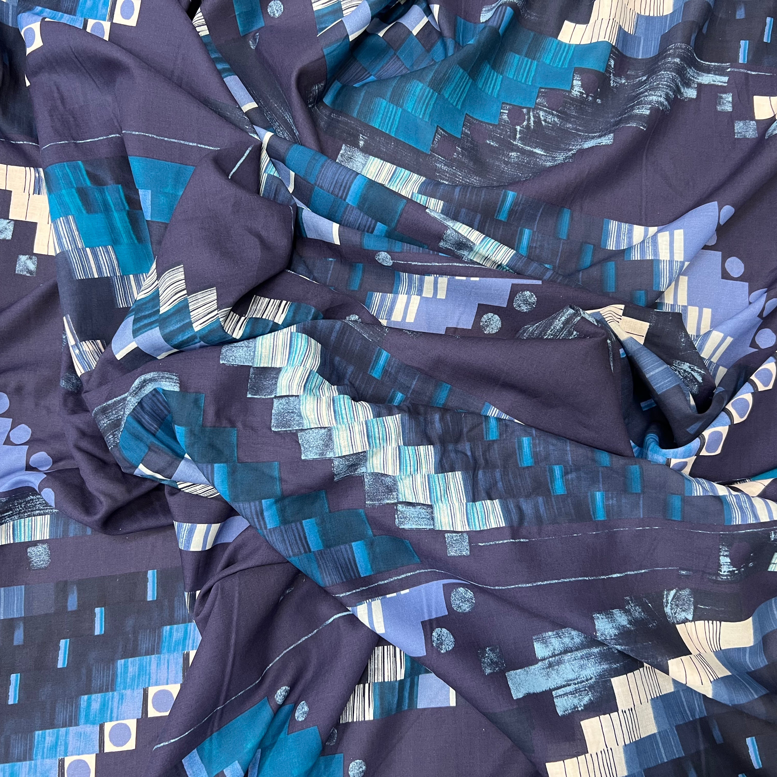 VOILE DE COTON ORIGAMI DE COULEUR FOND BLEU - My Little Coupon