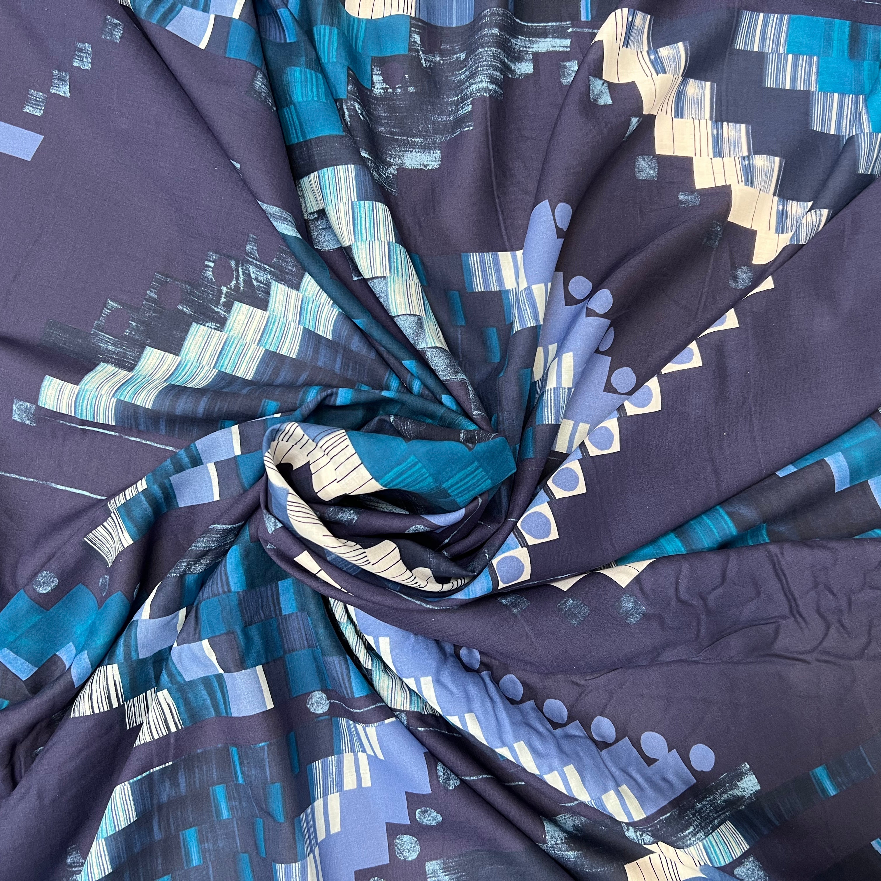 VOILE DE COTON ORIGAMI DE COULEUR FOND BLEU - My Little Coupon