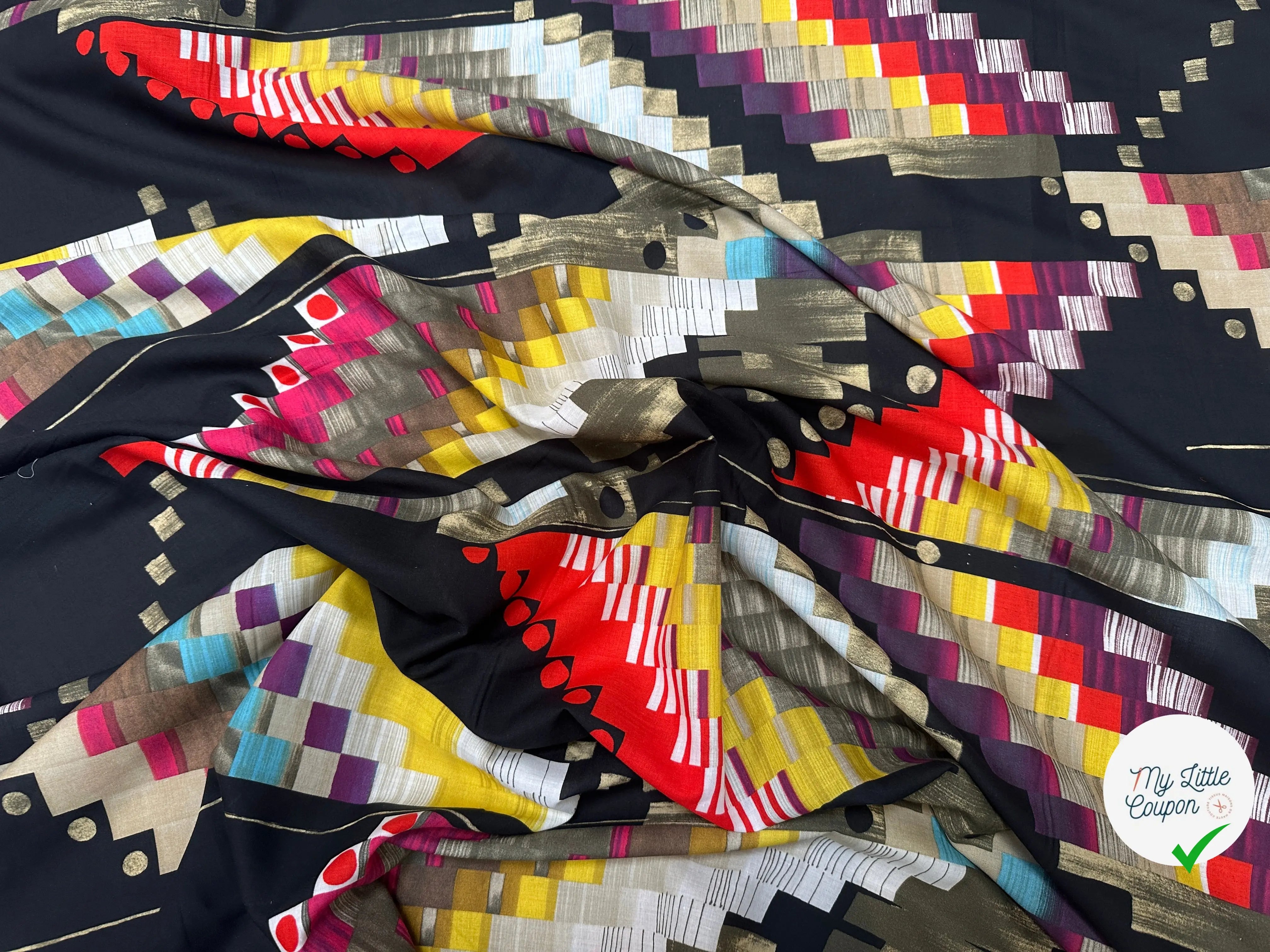 VOILE DE COTON ORIGAMI DE COULEUR FOND NOIRÂ - My Little Coupon