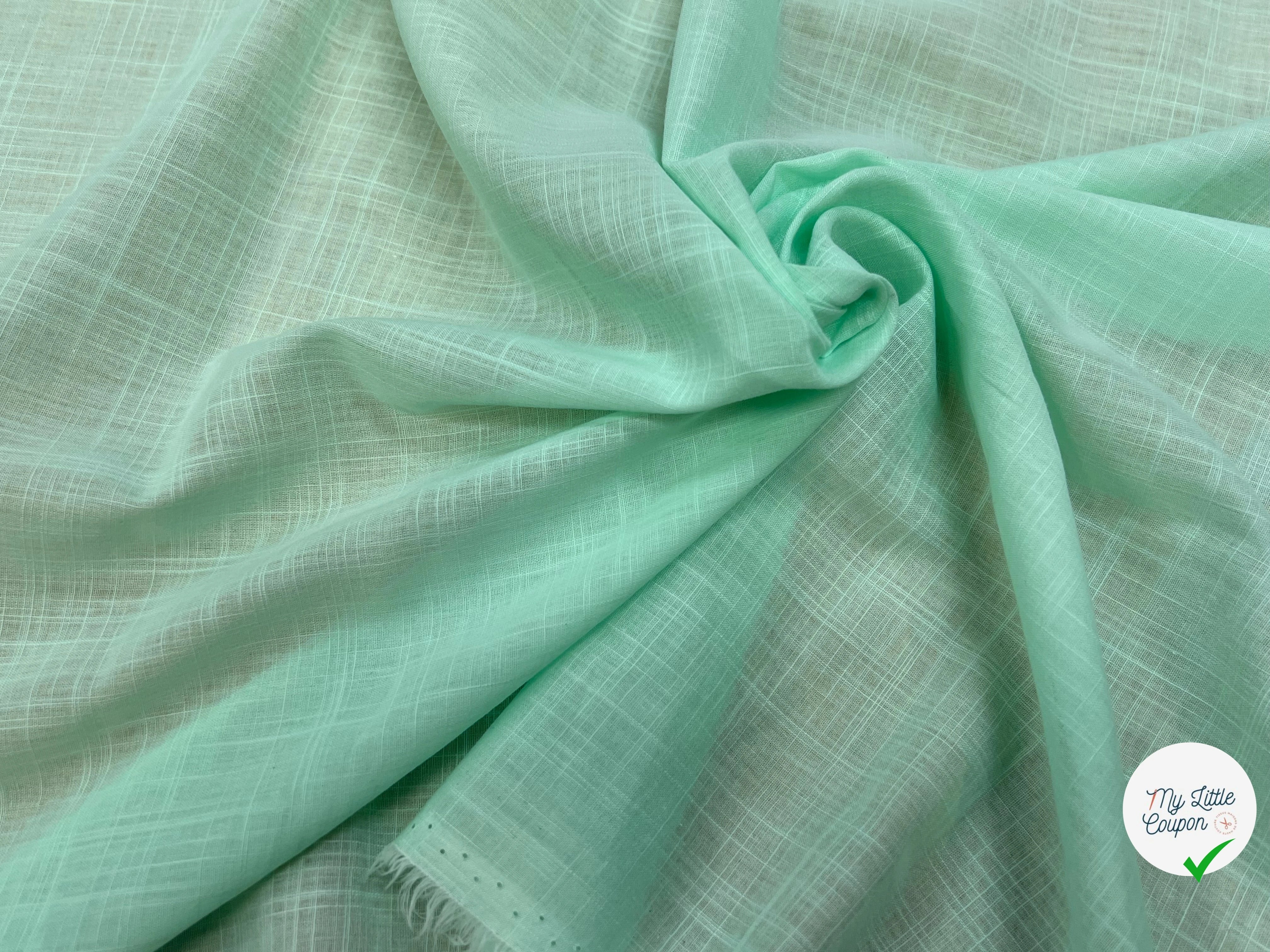 VOILE DE COTON QUADRILLÉ FLUIDE VERT MENTHE 146CM - My Little Coupon