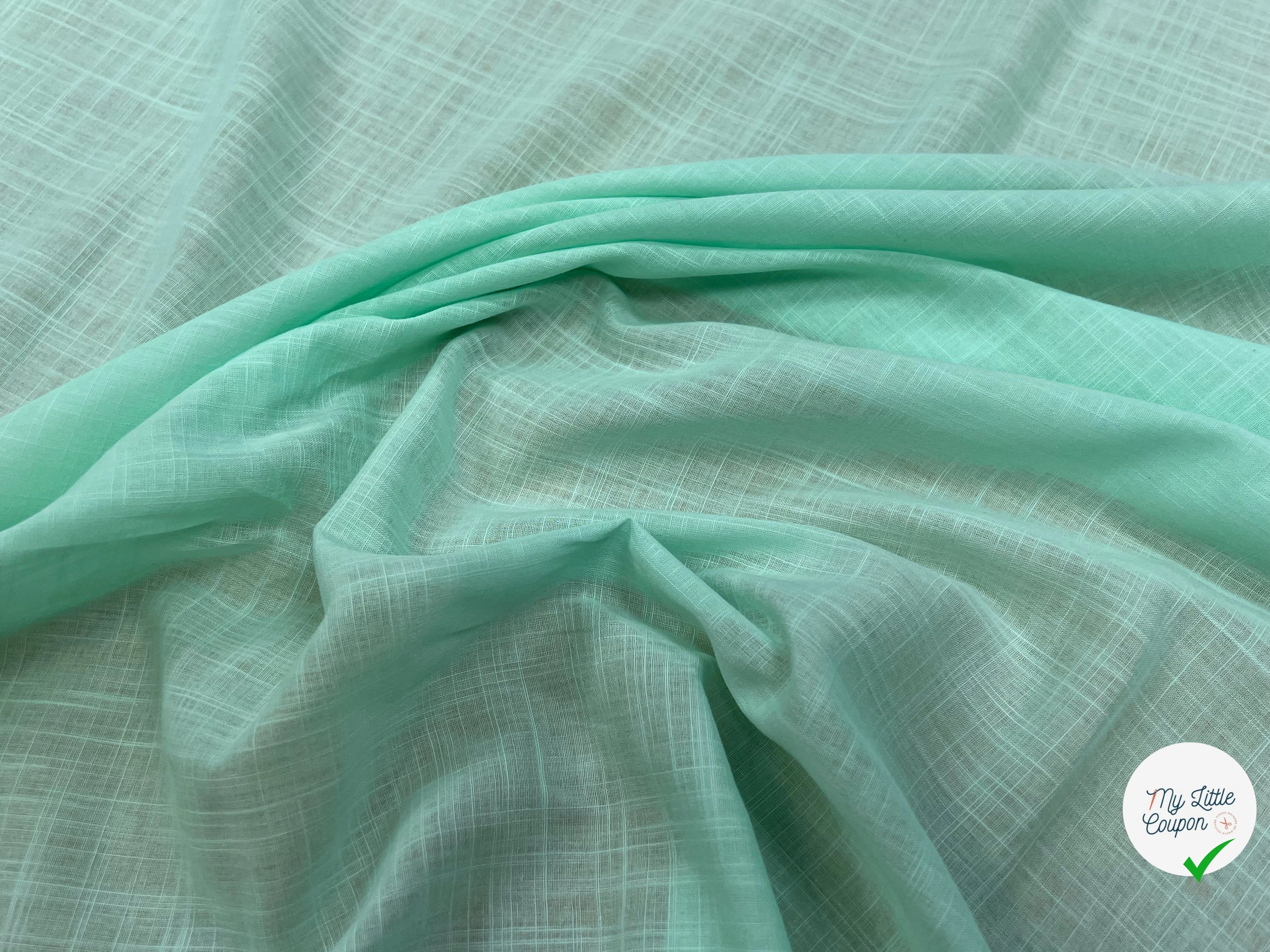 VOILE DE COTON QUADRILLÉ FLUIDE VERT MENTHE 146CM - My Little Coupon