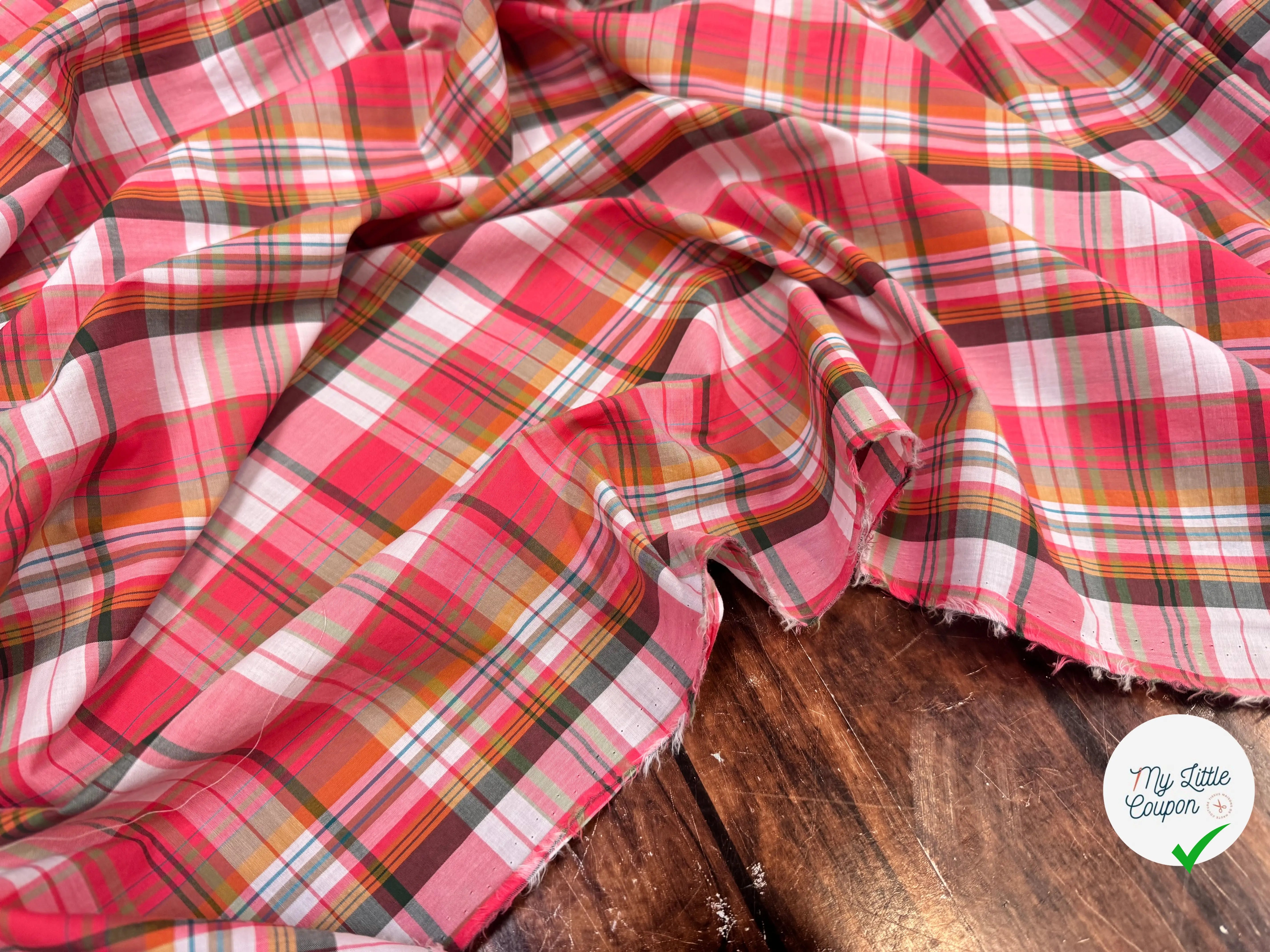VOILE DE COTON TARTAN ROSE 13 - My Little Coupon