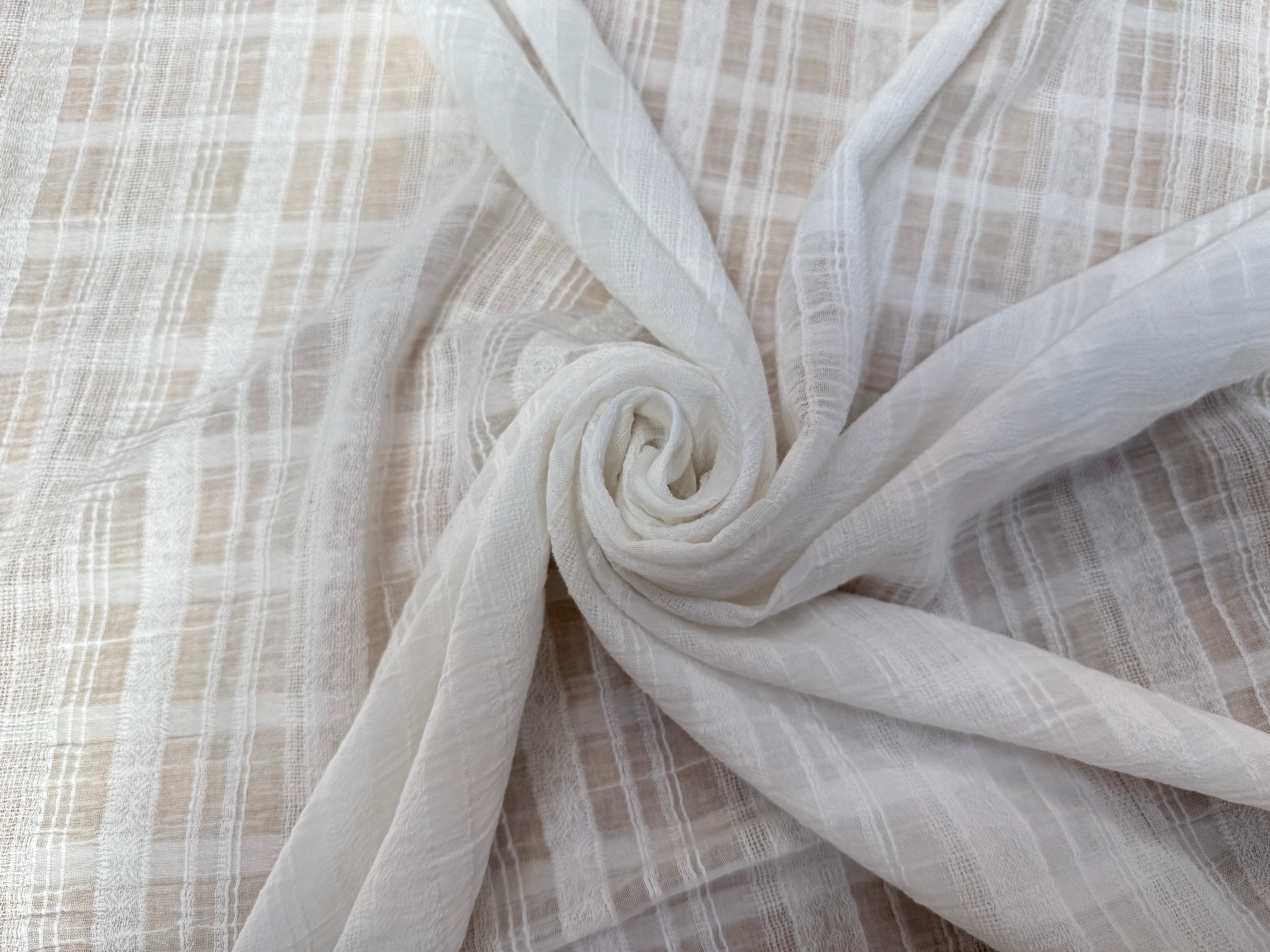 VOILE DE COTON UNI BLANC BRODÉ TONS SUR TONS - My Little Coupon