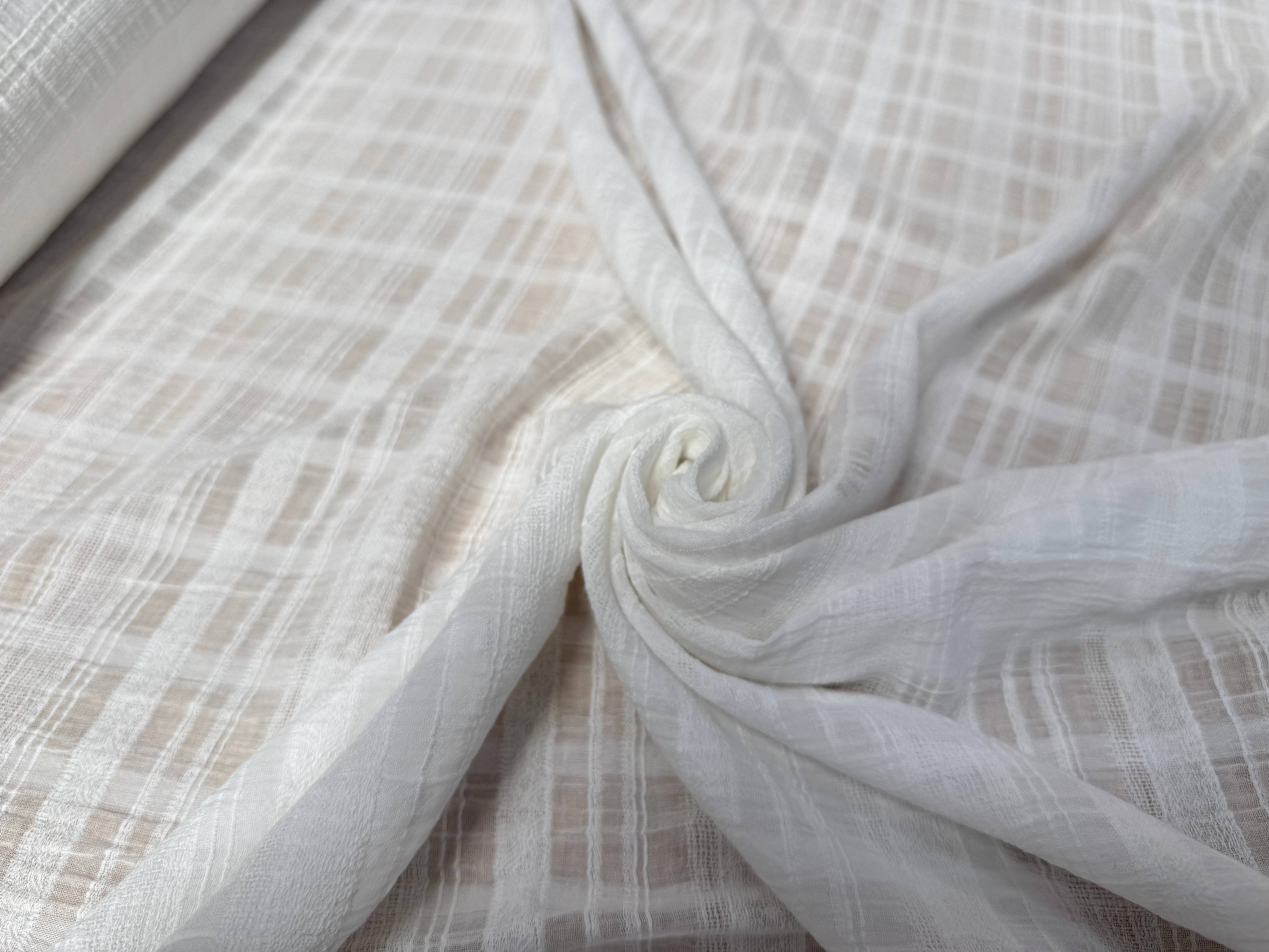 VOILE DE COTON UNI BLANC BRODÉ TONS SUR TONS - My Little Coupon
