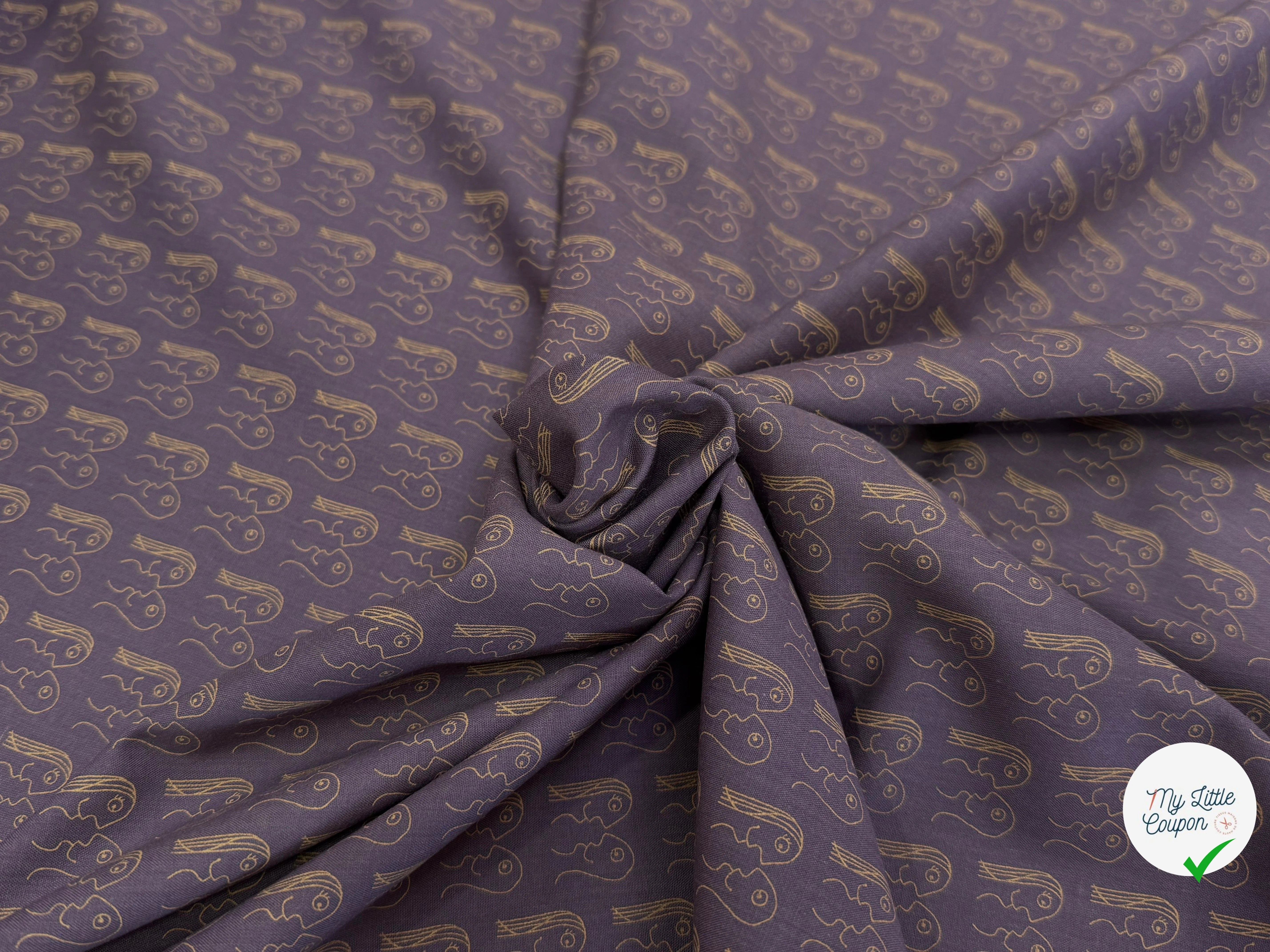VOILE DE COTON VIOLET IMPRIMÉ EYE CONTACT - My Little Coupon