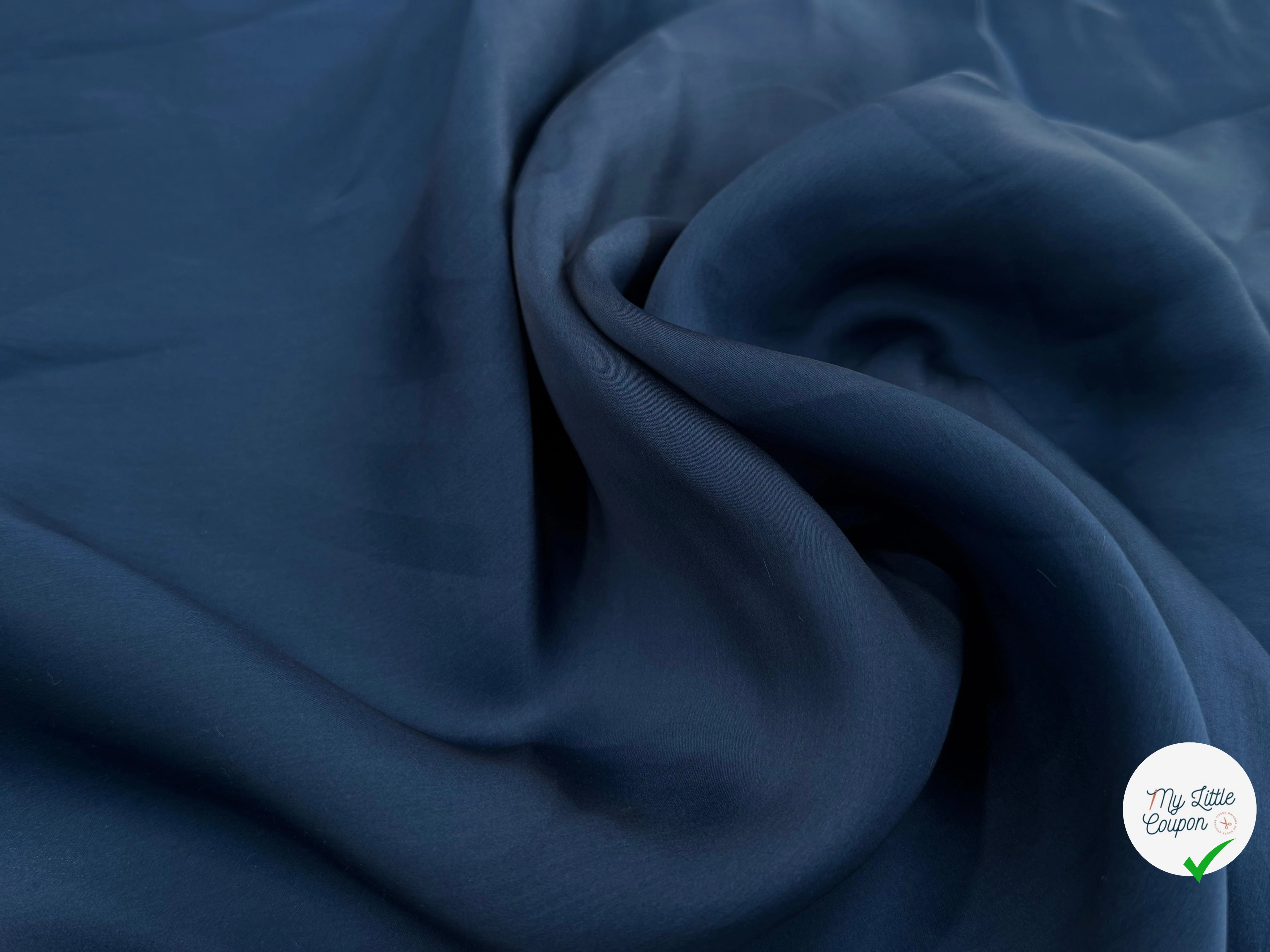 VOILE DE SOIE LISSE LEGEREMENT SATINÉ BLEU NUIT - My Little Coupon