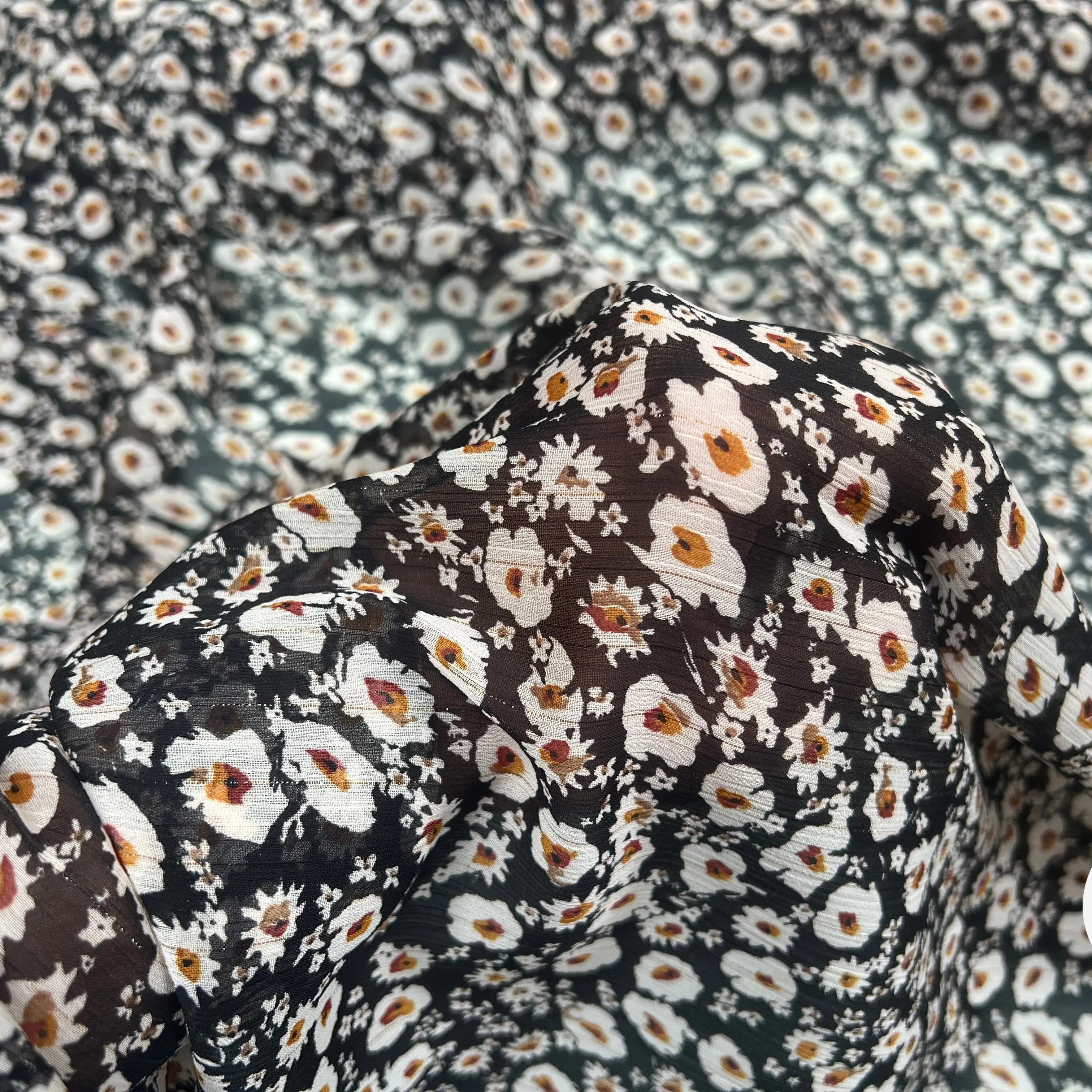 VOILE LUREX TESSUTO 100%PL FOND NOIR PETITES FLEURS BLANC - My Little Coupon