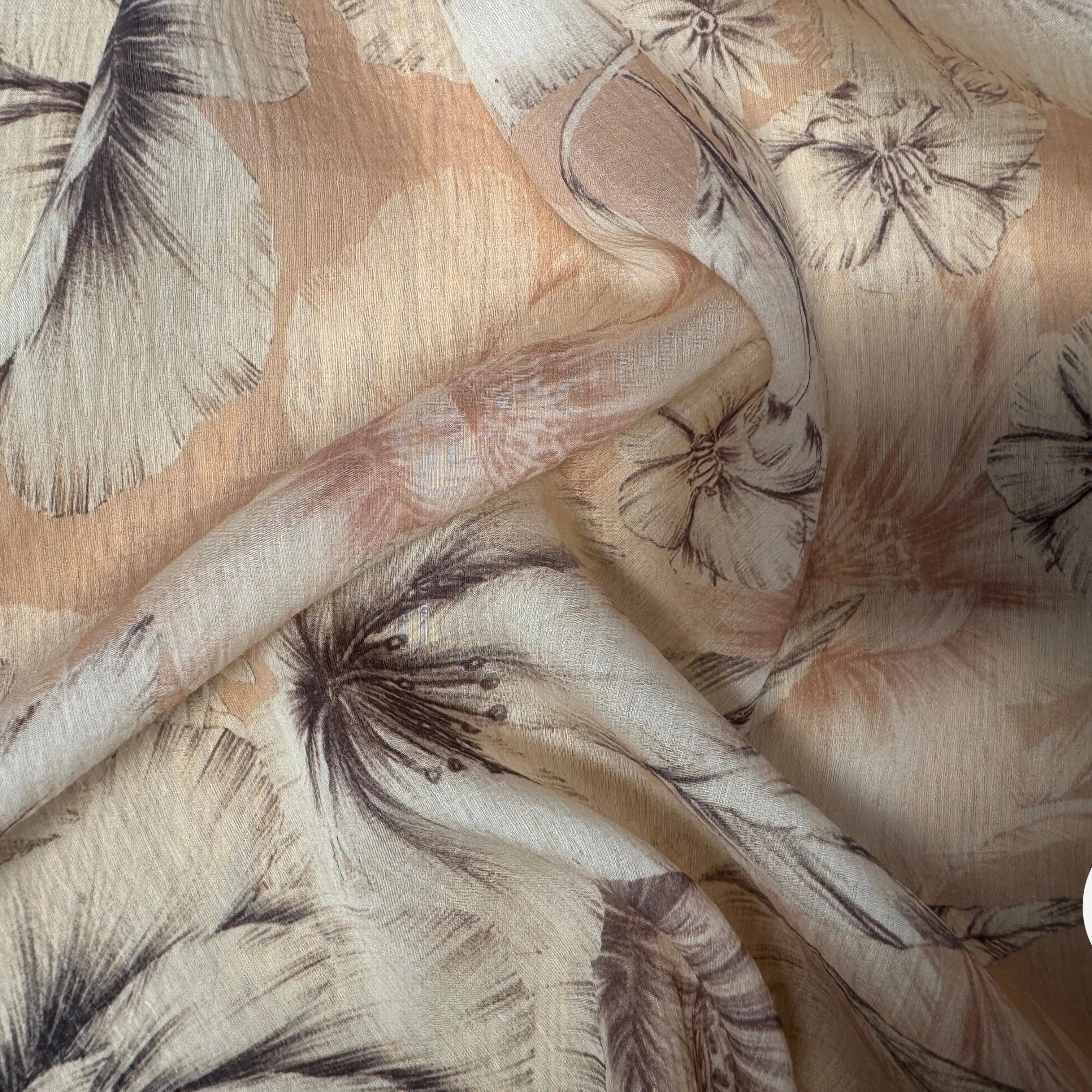 VOILE LYOCEL EFFET CRINKLE FOND ROSE MOTIFS FLEURS - My Little Coupon