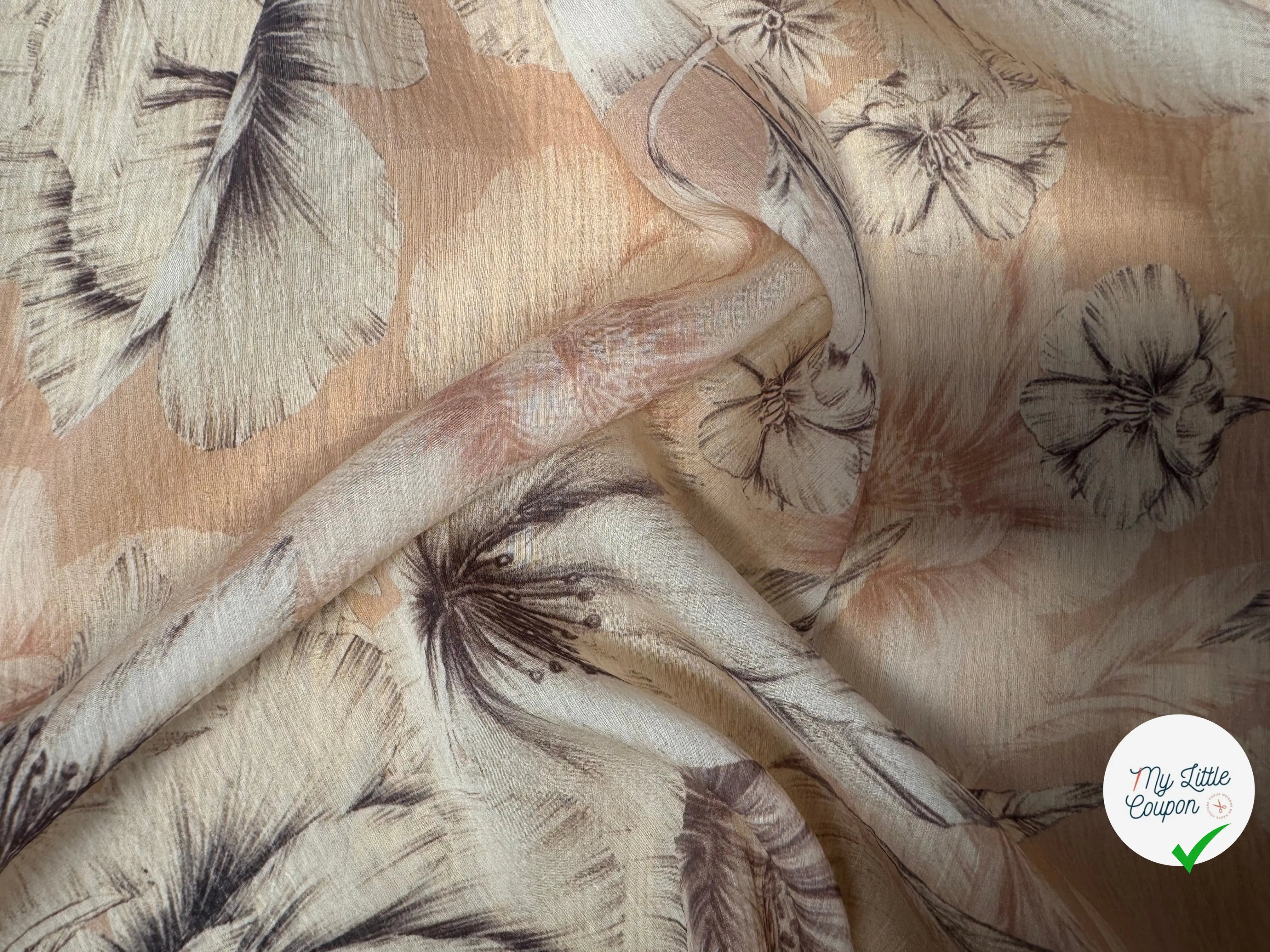 VOILE LYOCEL EFFET CRINKLE FOND ROSE MOTIFS FLEURS - My Little Coupon