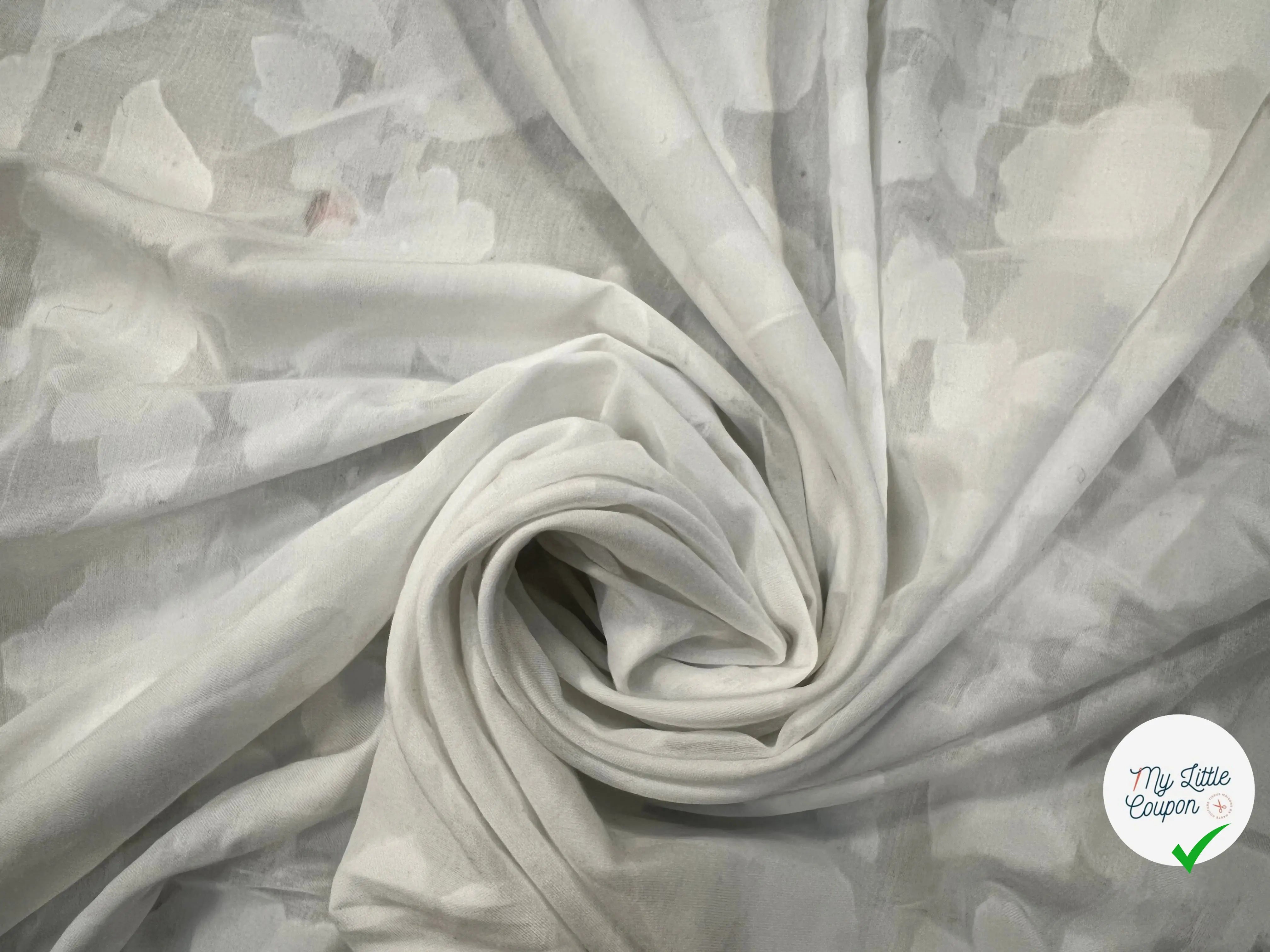 VOILE VISCOSE DEVOREE DE FLEURS BLANCHES MSO