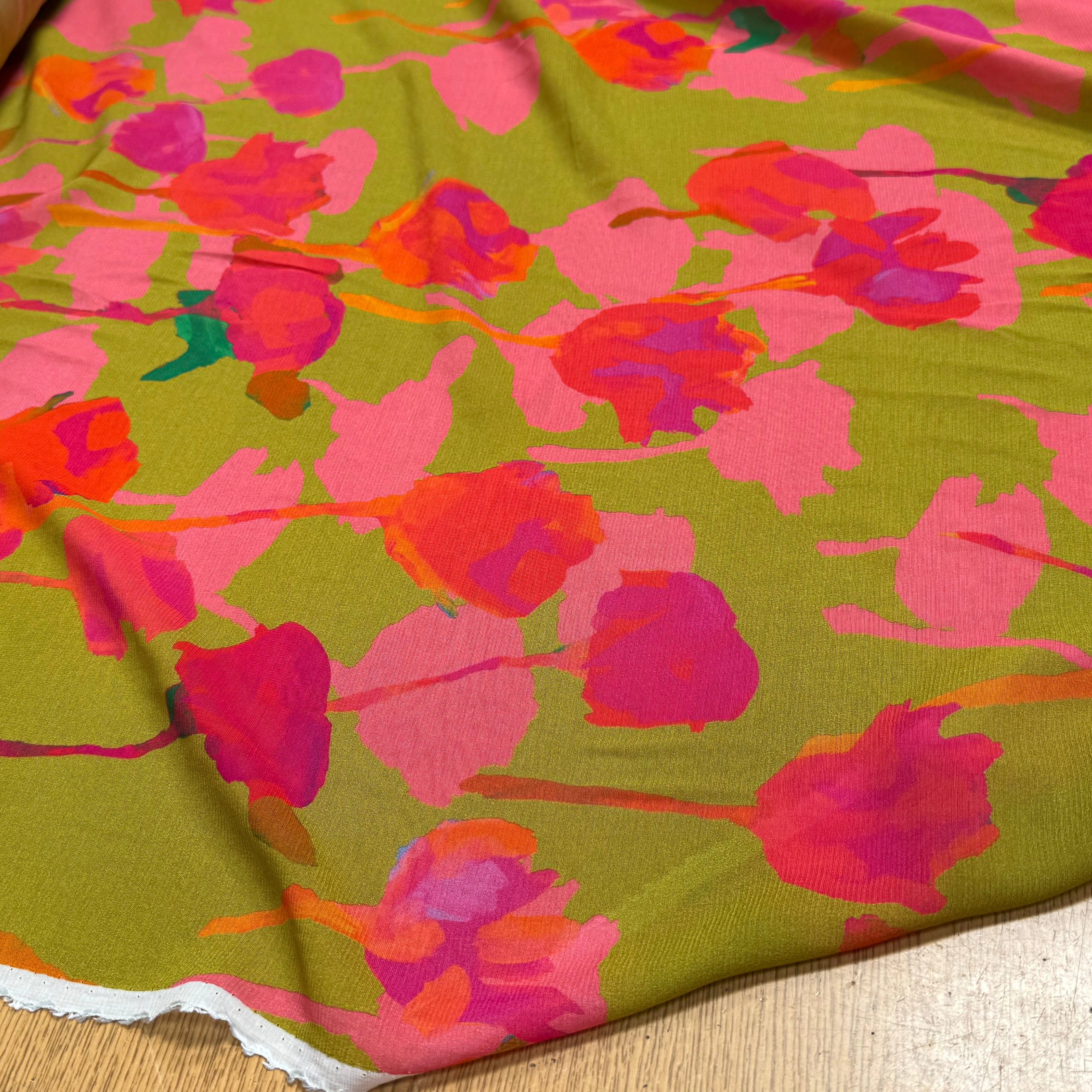 VOILE VISCOSE SOIE IMPRIMÉ FLORAL ROUGE SILK JOURDETE - My Little Coupon