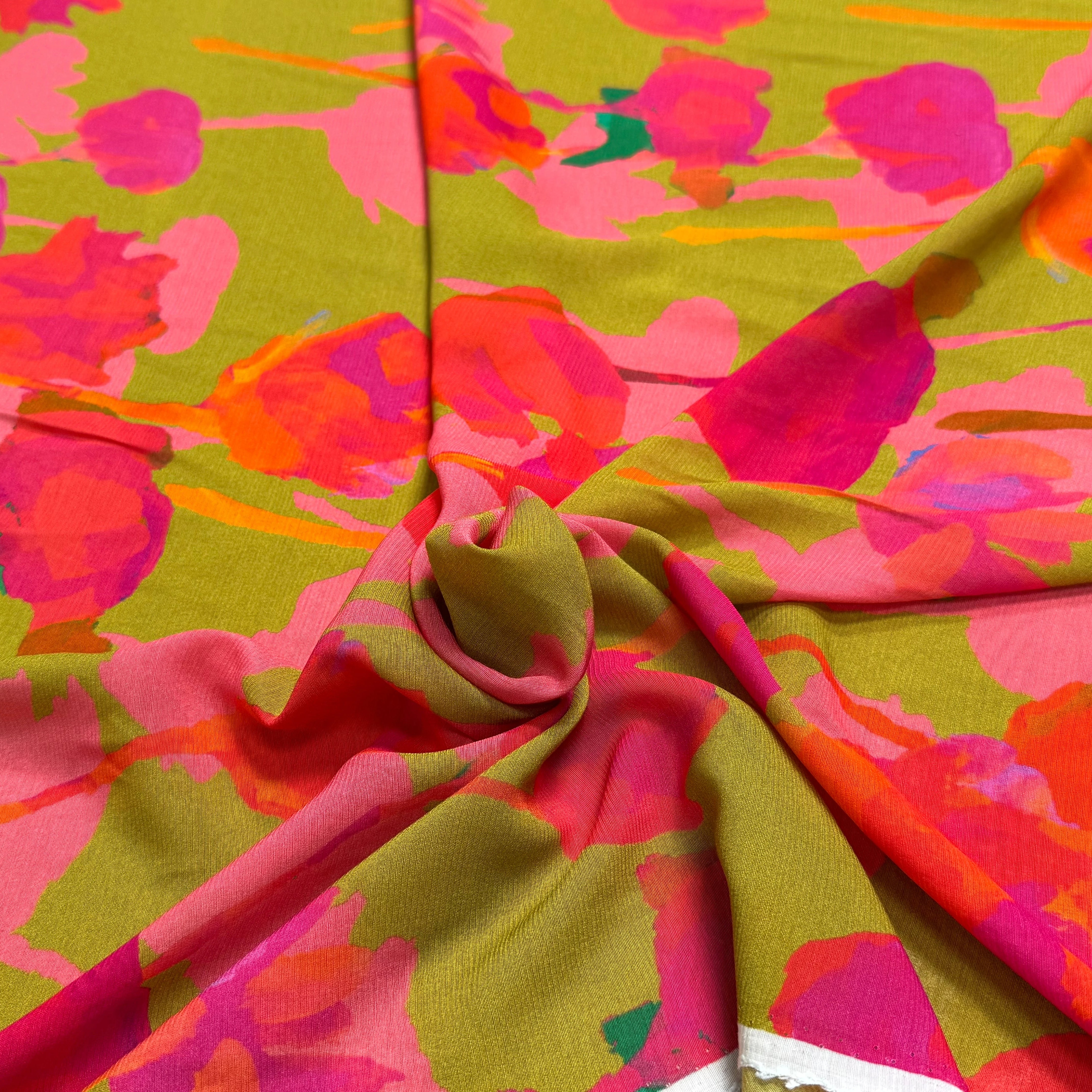 VOILE VISCOSE SOIE IMPRIMÉ FLORAL ROUGE SILK JOURDETE - My Little Coupon