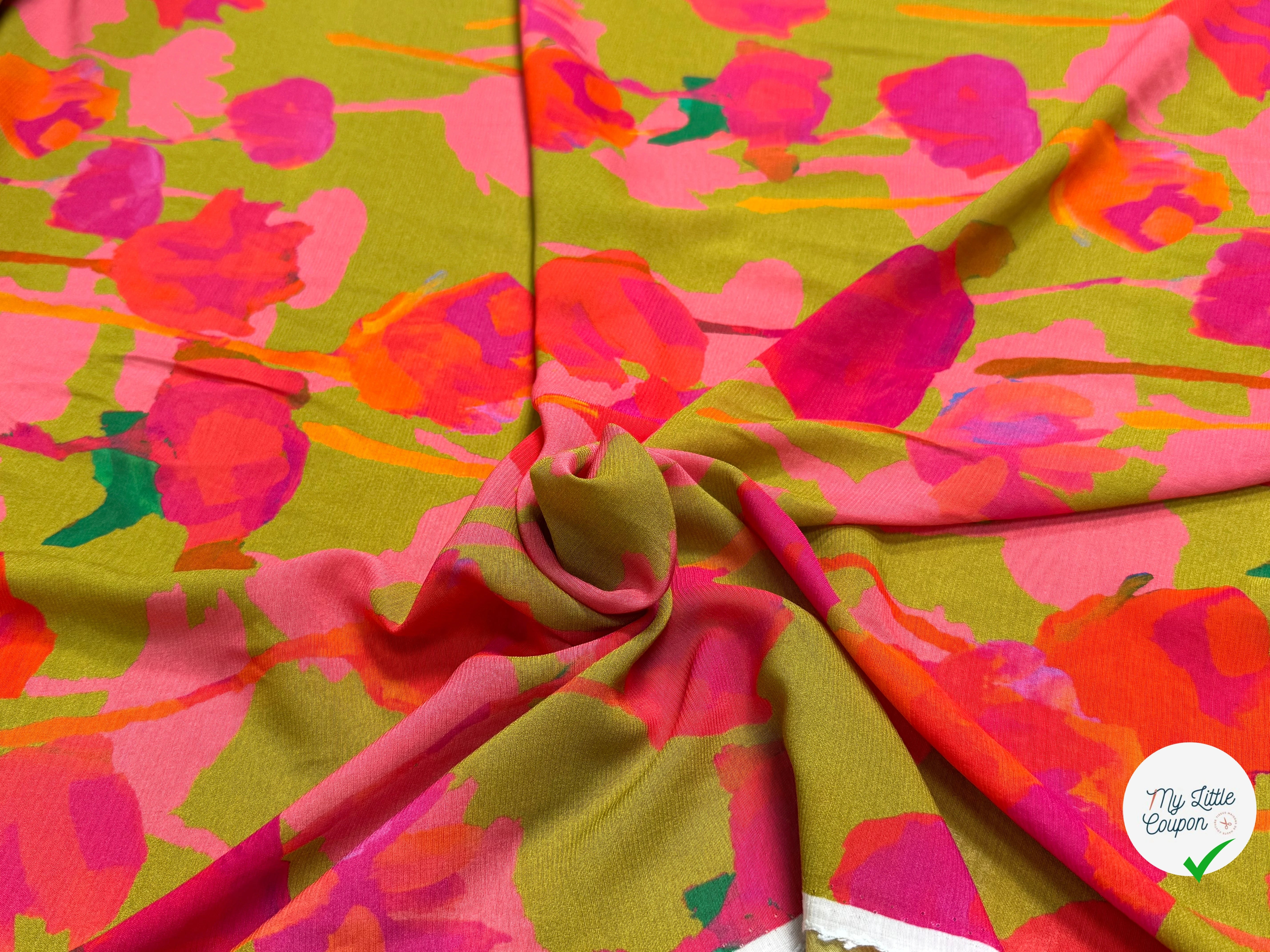 VOILE VISCOSE SOIE IMPRIMÉ FLORAL ROUGE SILK JOURDETE - My Little Coupon