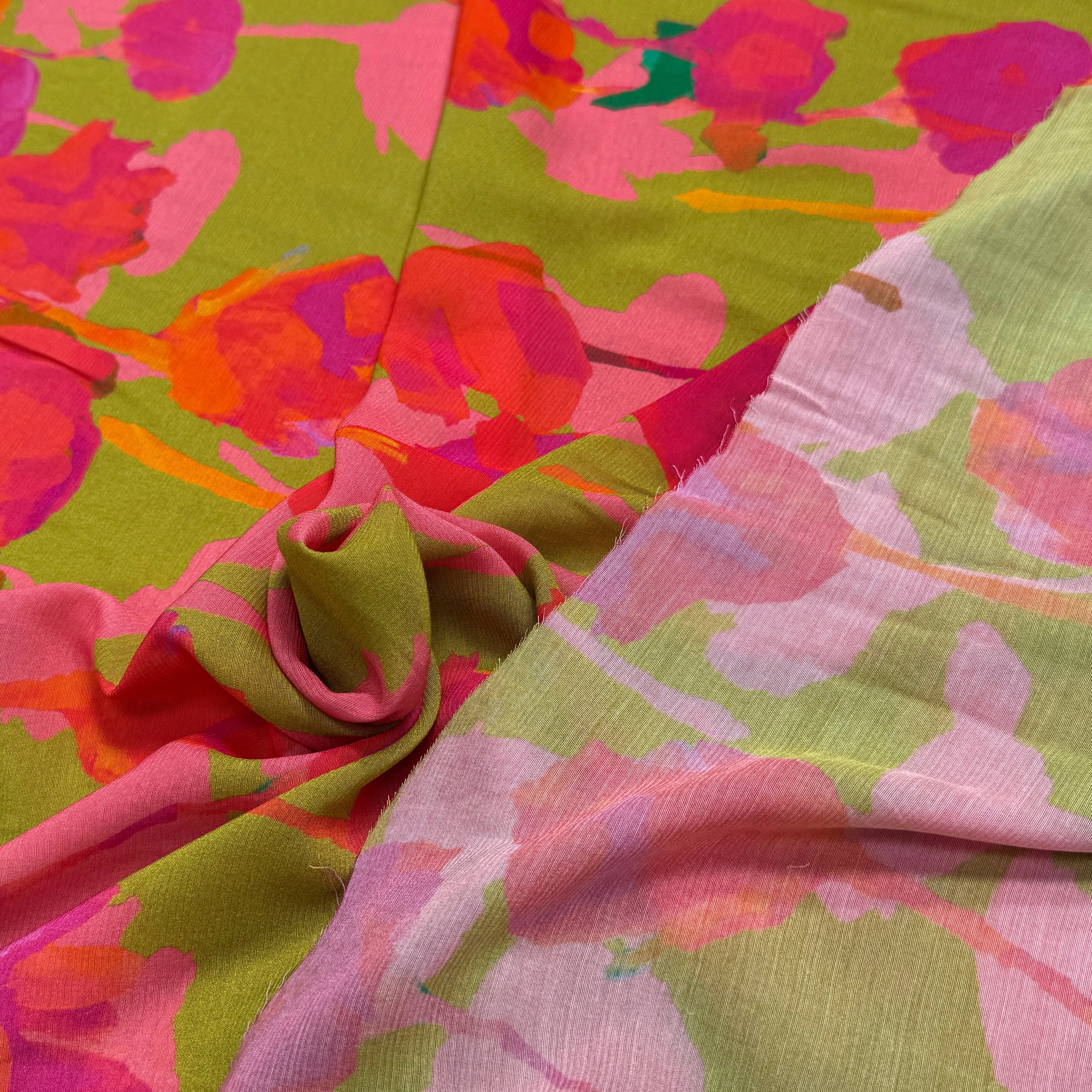 VOILE VISCOSE SOIE IMPRIMÉ FLORAL ROUGE SILK JOURDETE - My Little Coupon