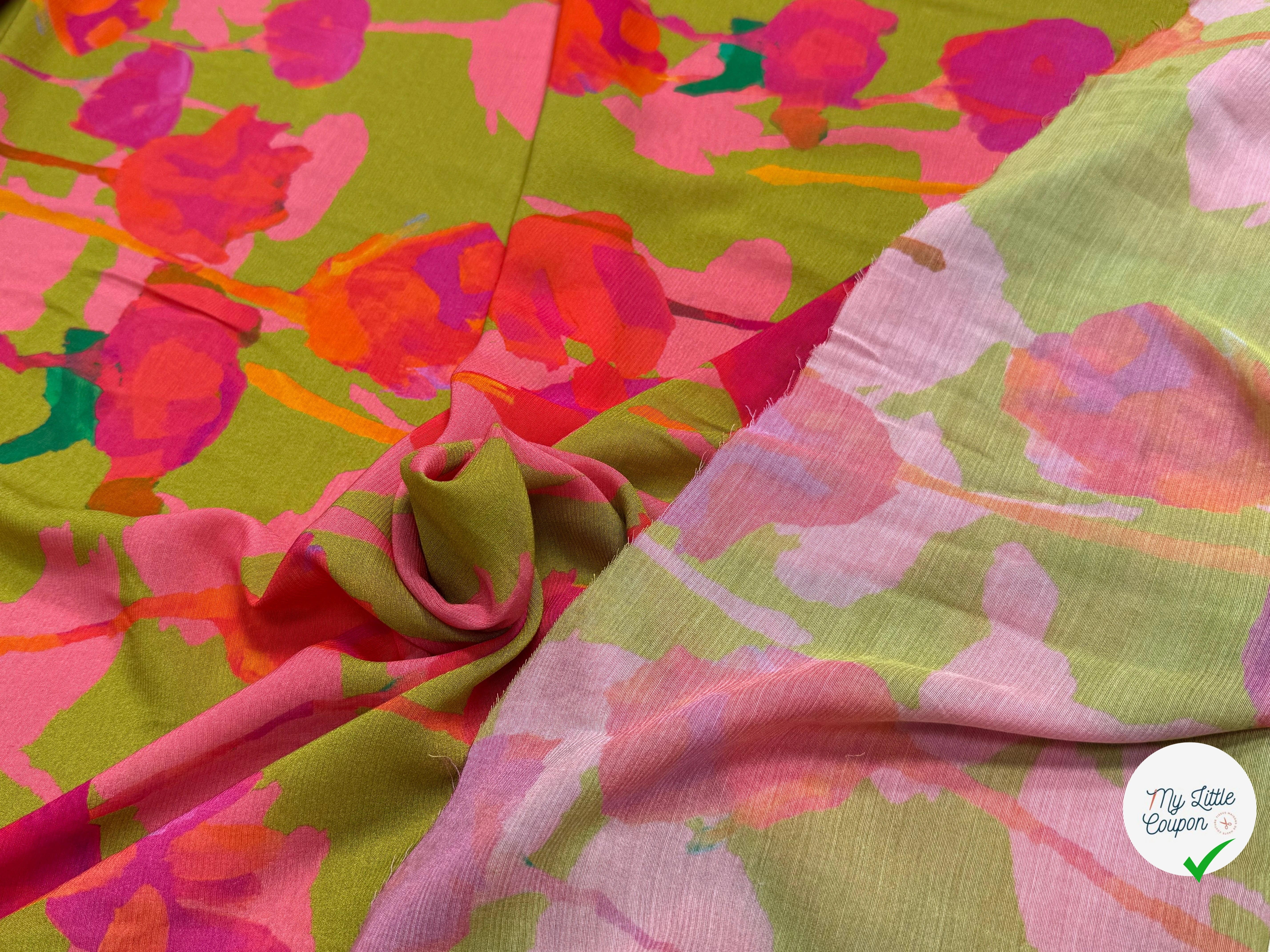 VOILE VISCOSE SOIE IMPRIMÉ FLORAL ROUGE SILK JOURDETE - My Little Coupon