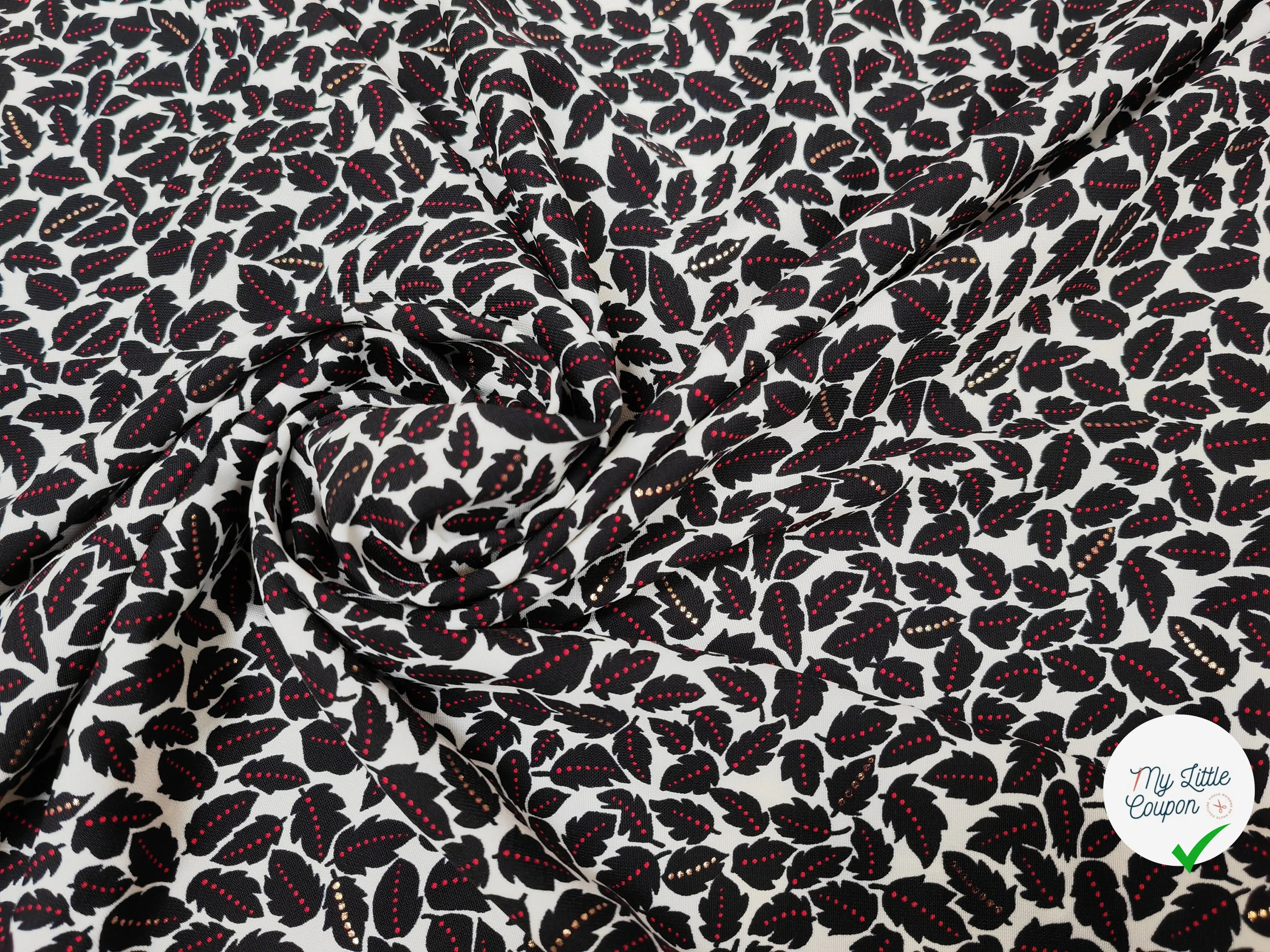 WOOLPEACH FEUILLES NOIR POINT ROUGE ET DORÉ FOND BLANC - My Little Coupon