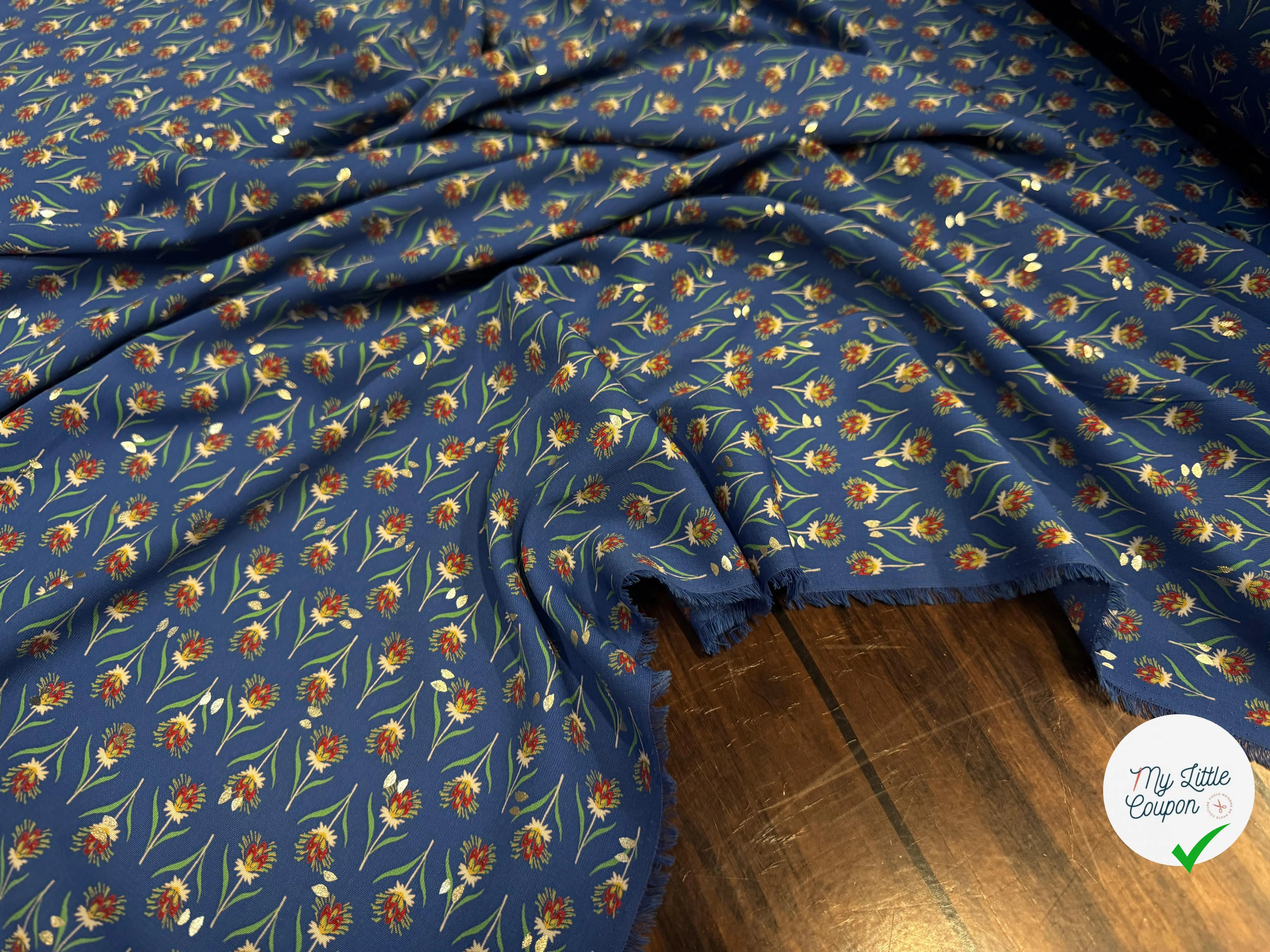 WOOLPEACH FLEURS AVEC MOTIF OR FOND BLEU - My Little Coupon