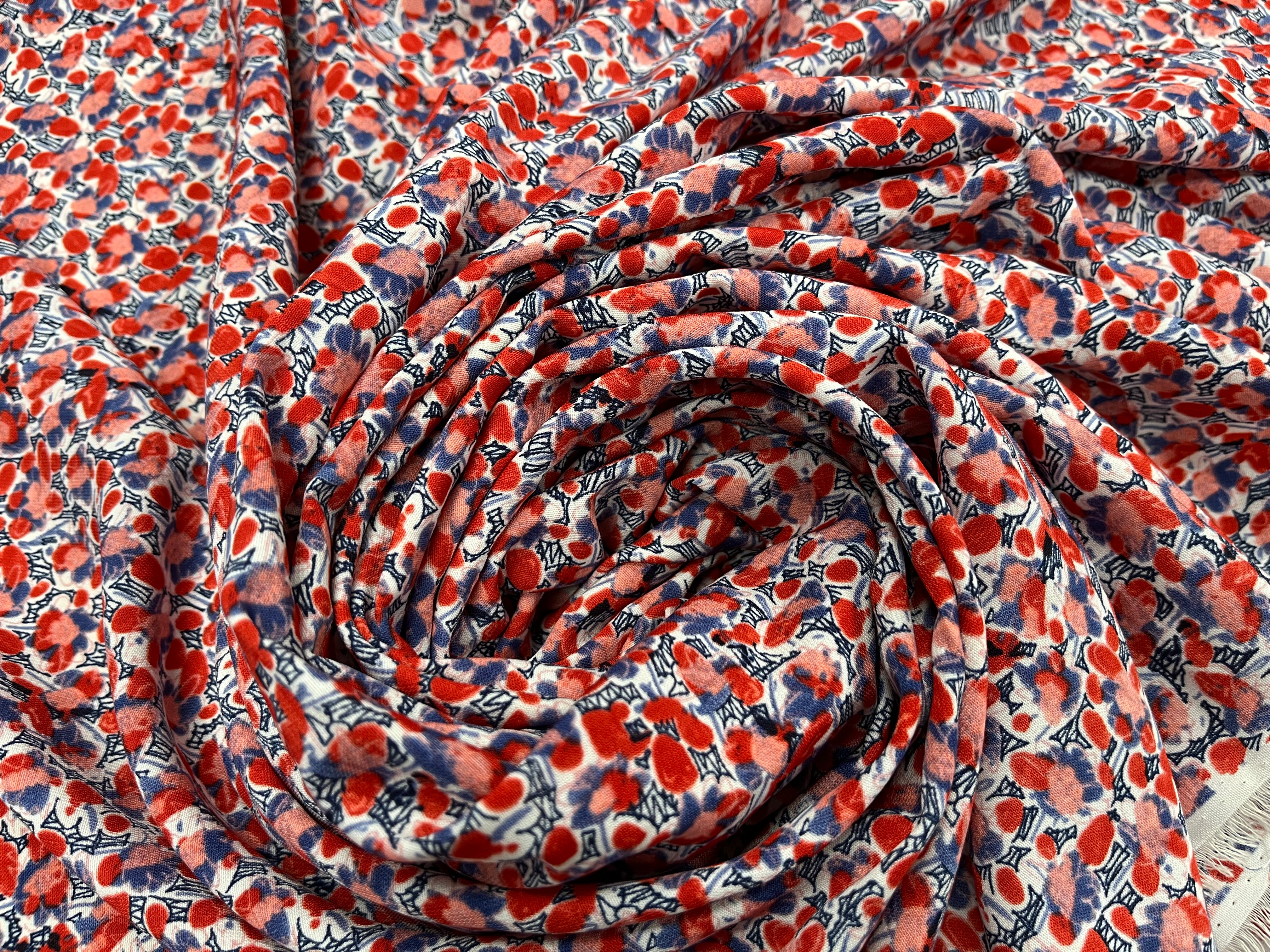 WOOLPEACH MOTIF FAÇON FLEUR BLEU ROSE FOND BLANC - My Little Coupon