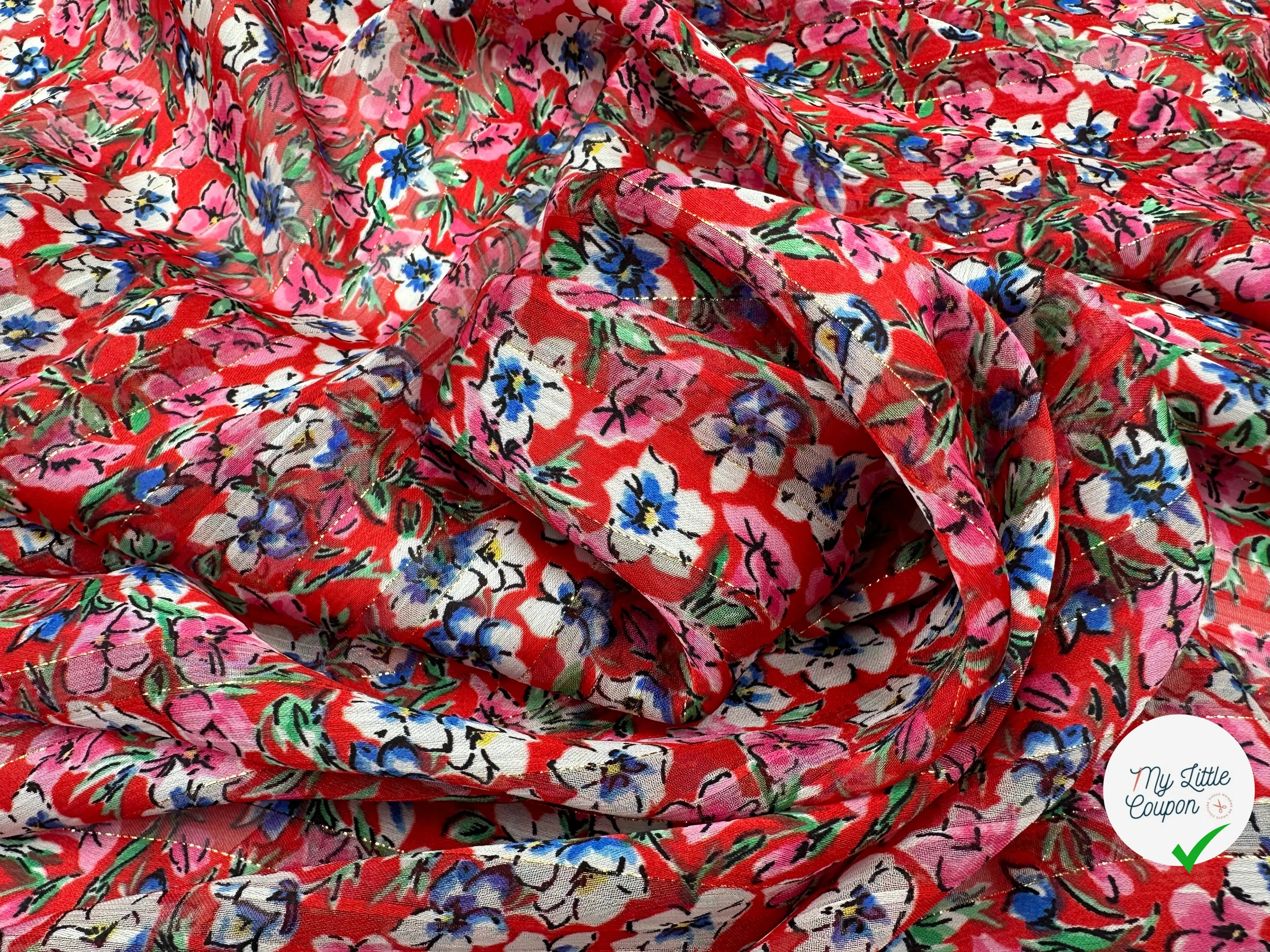 YORYU SATIN STRIPE IMPRIMÉ FLEURS FOND ROUGE MLC INTERN