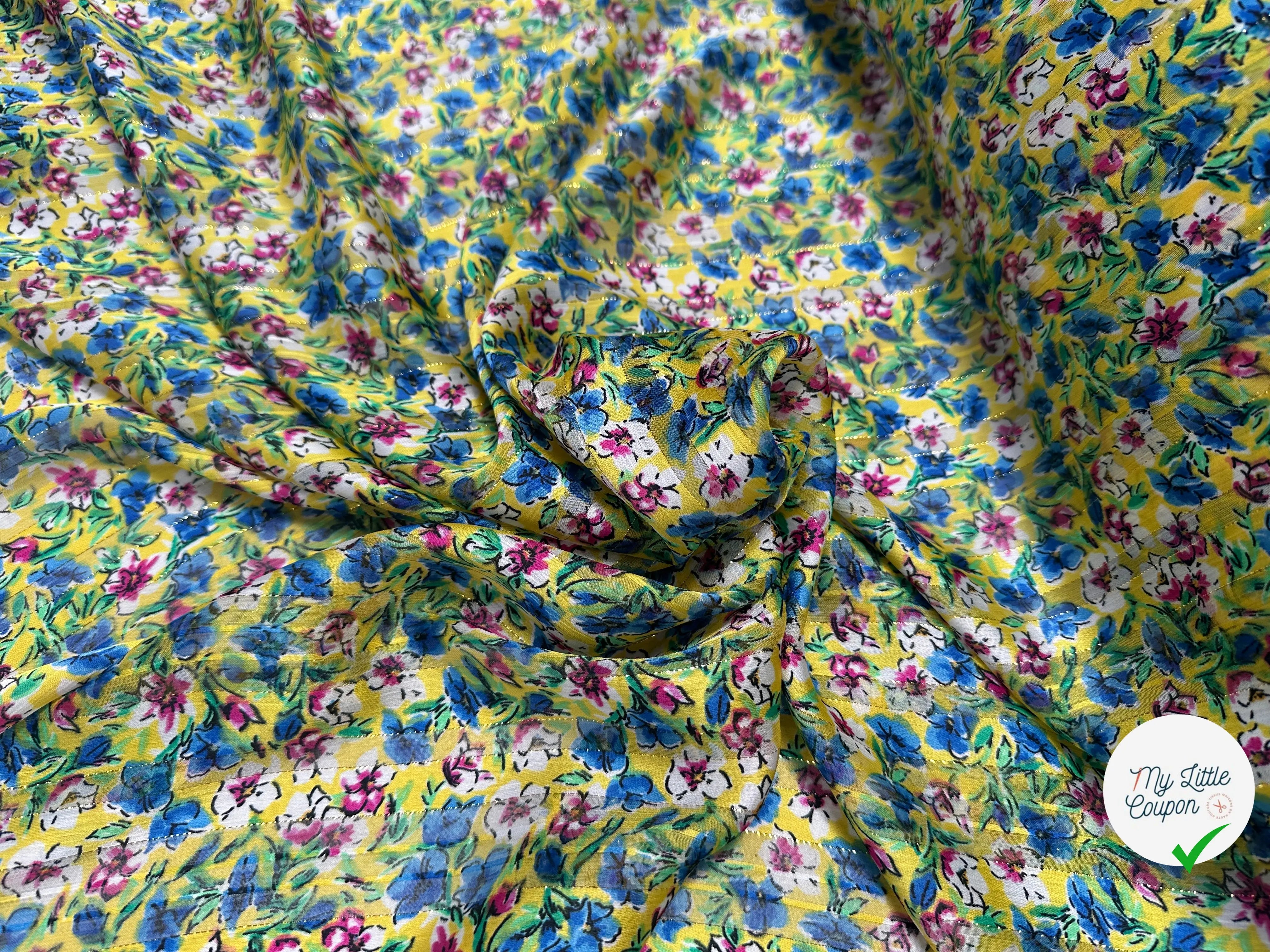 YORYU SATIN STRIPE IMPRIMÉ FLEURS VERTES FOND JAUNE MLC INTERN