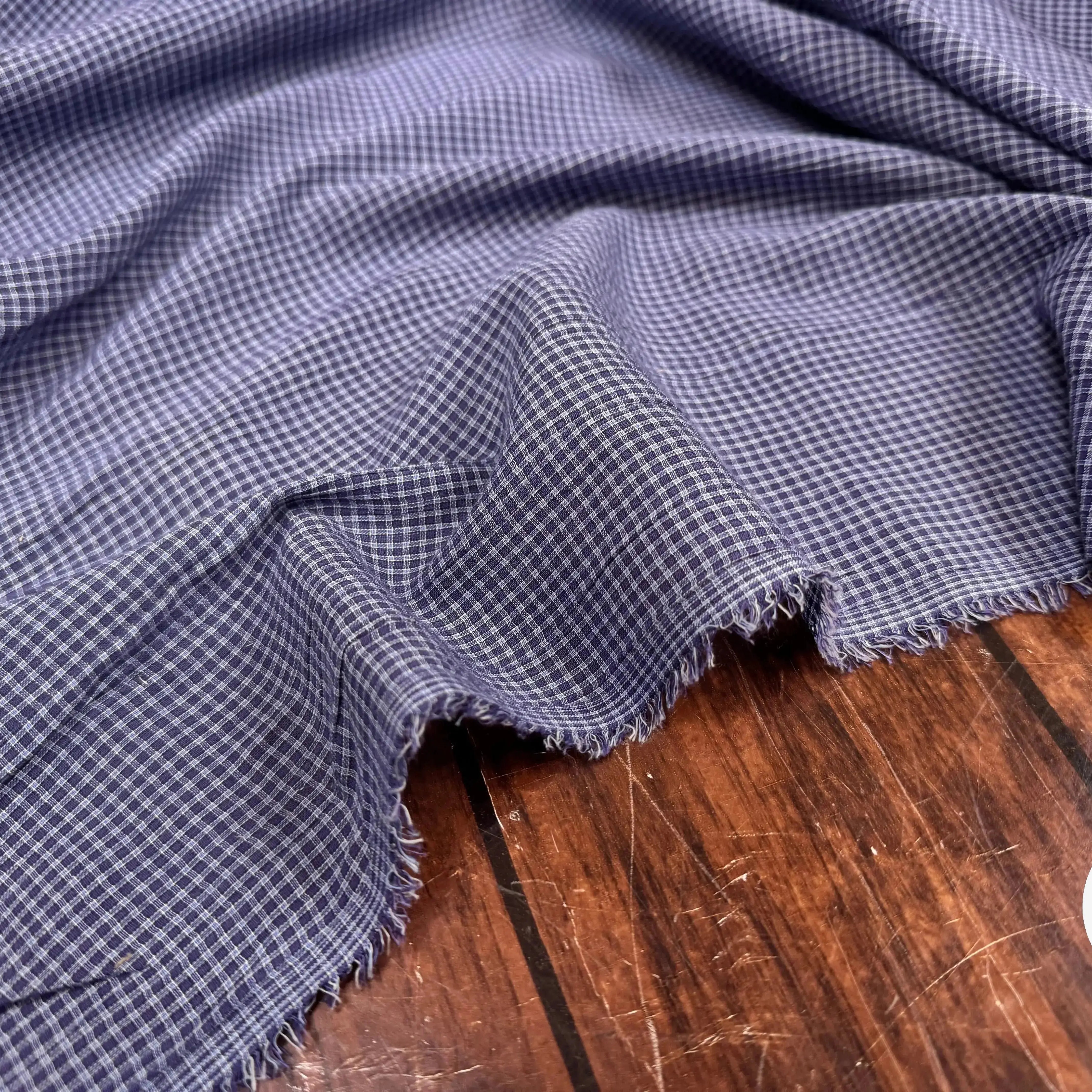 COTON LEGER LEGERMENT GAUFFRE PETIT CARREAUX BLEU - My Little Coupon