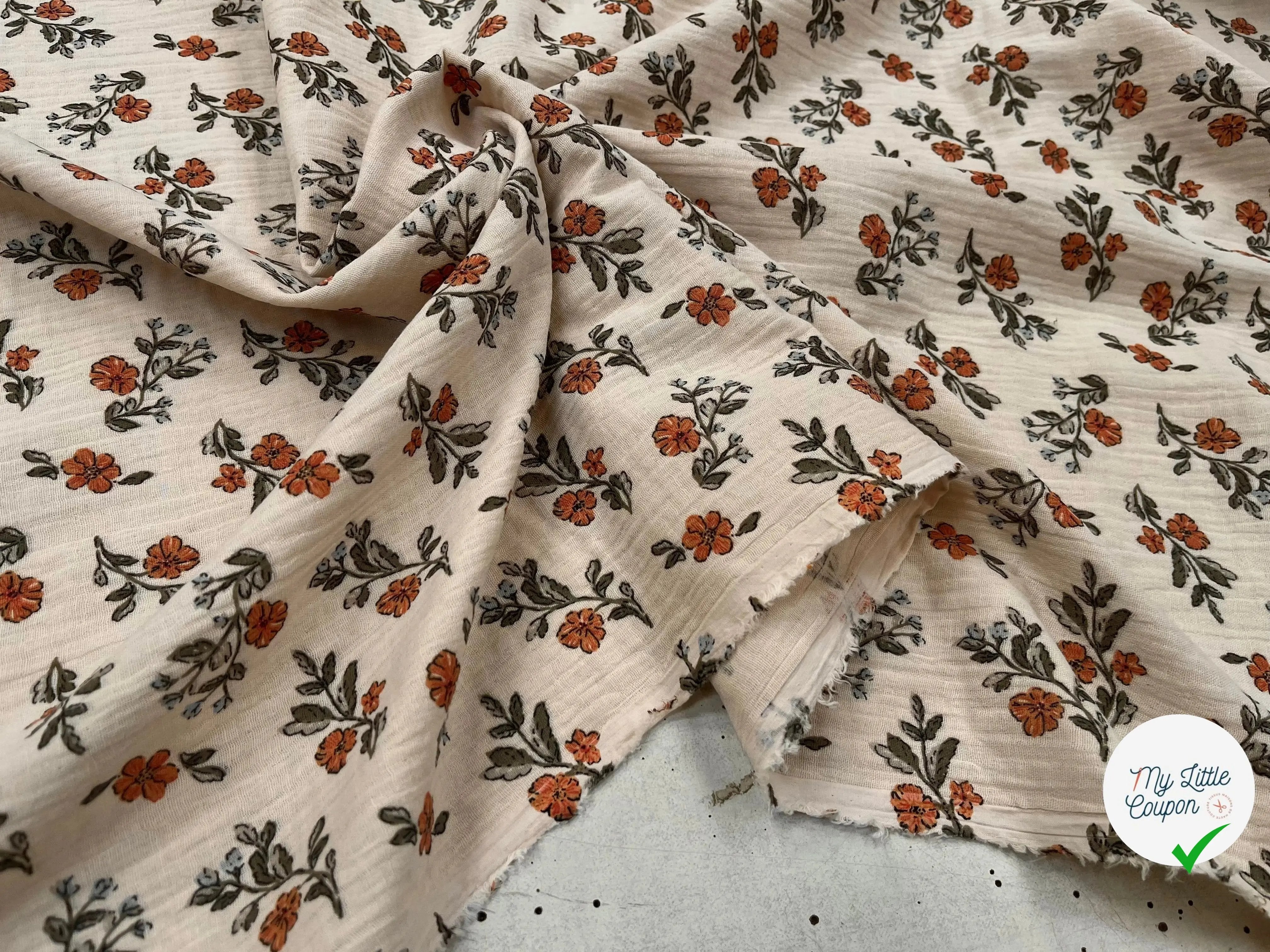 DOUBLE GAZE COTON GAUFRÉE LINA LATTE ET VERT - My Little Coupon