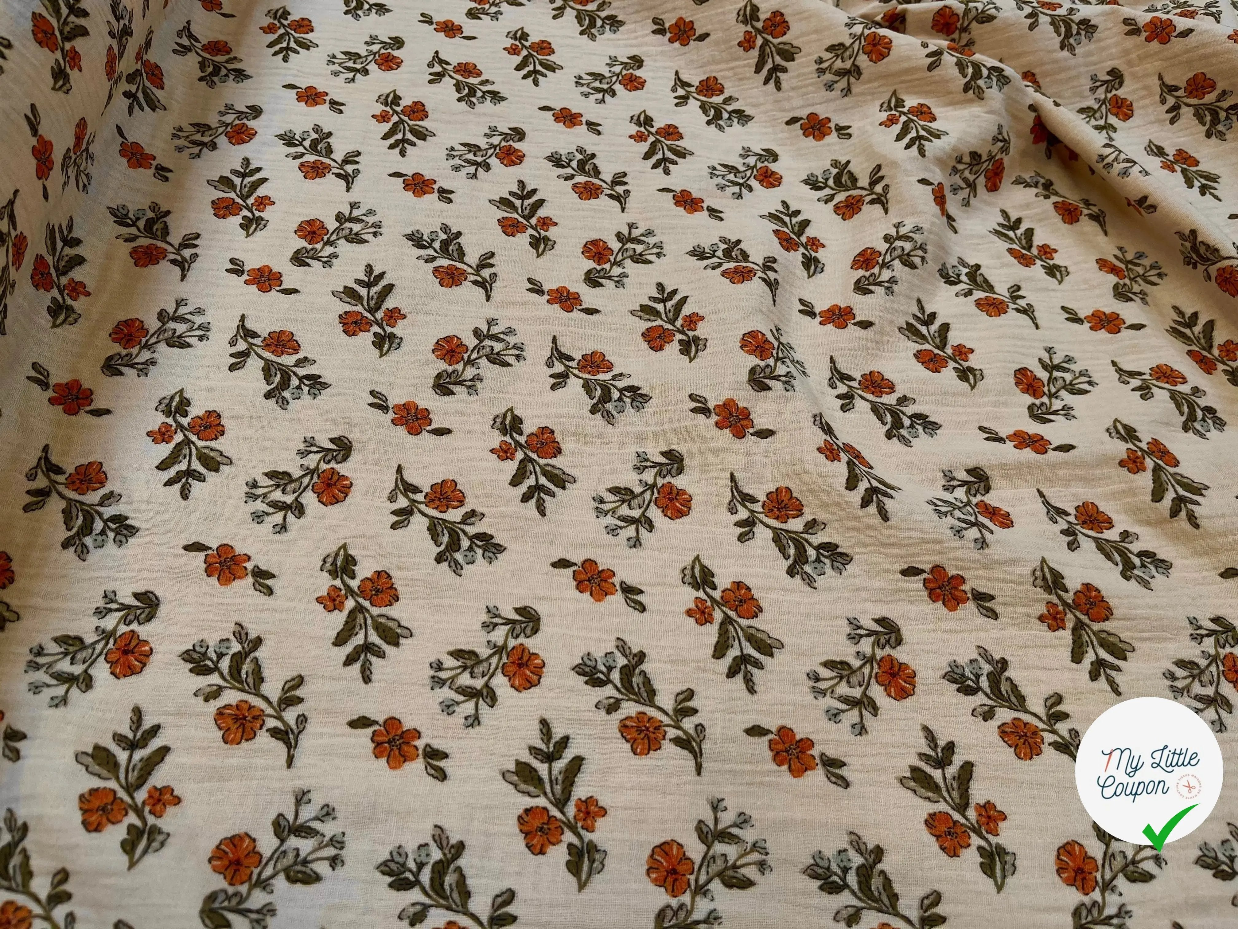 DOUBLE GAZE COTON GAUFRÉE LINA LATTE ET VERT - My Little Coupon