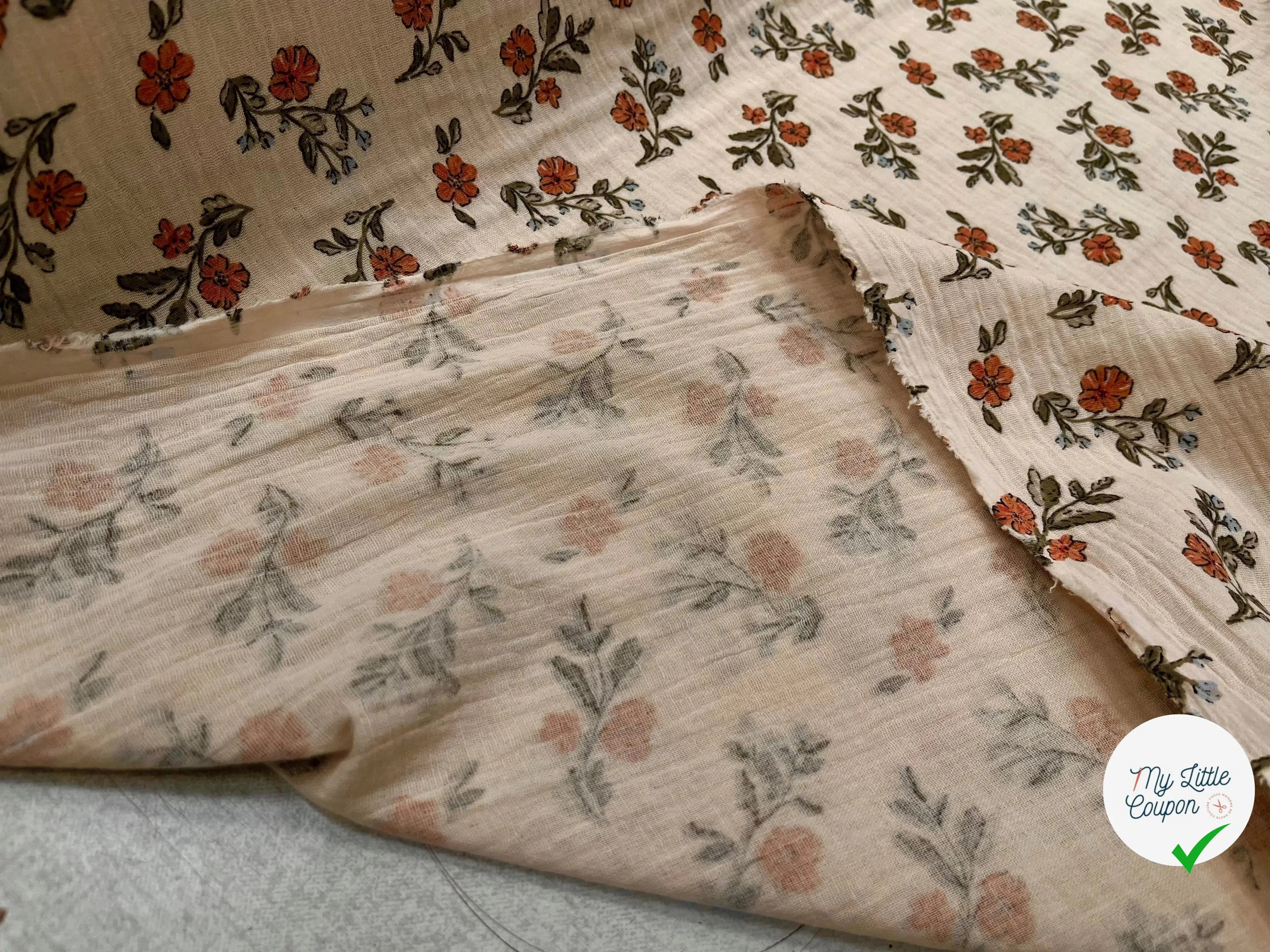 DOUBLE GAZE COTON GAUFRÉE LINA LATTE ET VERT - My Little Coupon