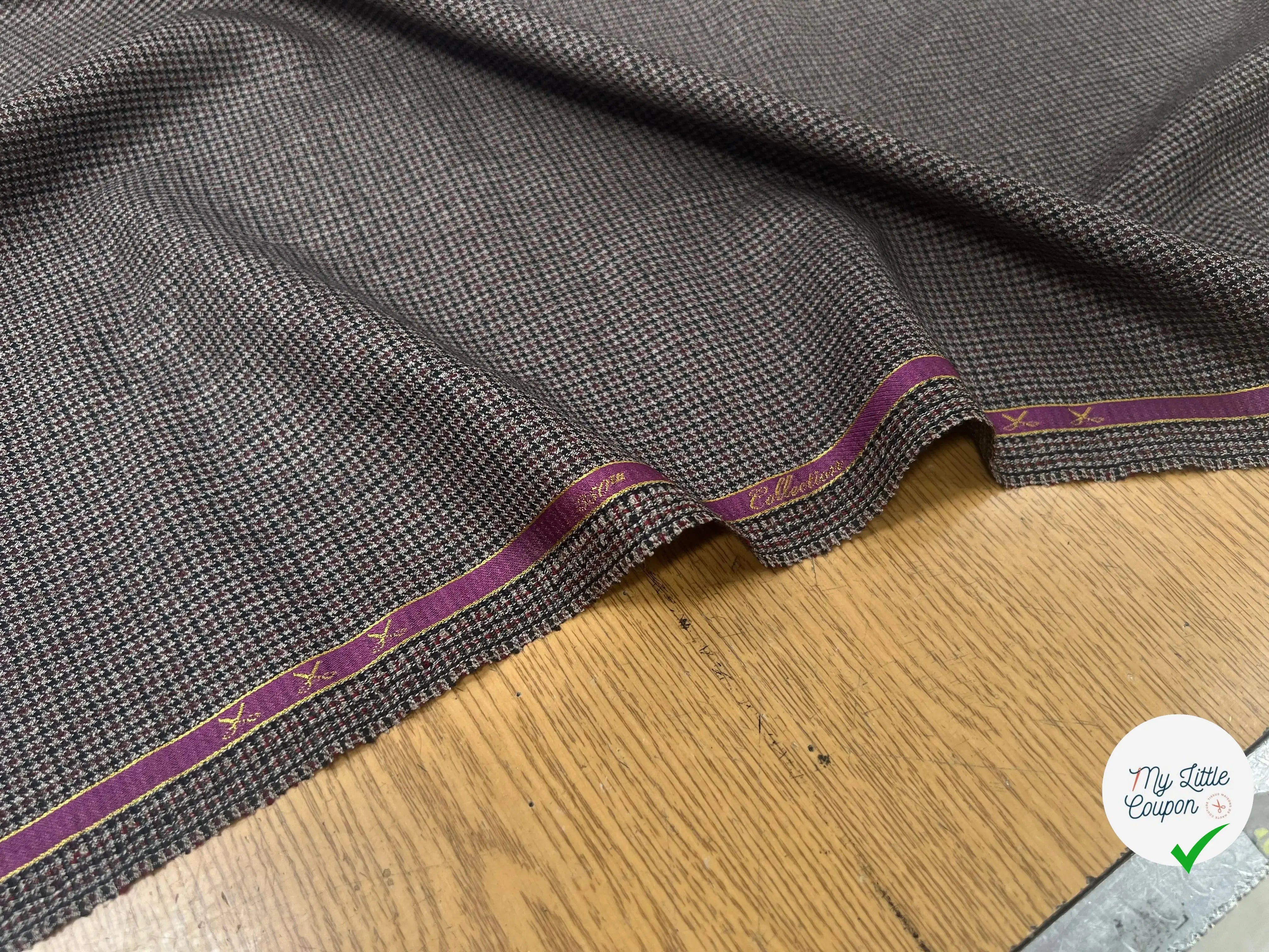 DRAPERIE PIED DE POULE 100% LAINE GRIS ROUGE NOIR AVEC LISIÈRE PARLANTE - My Little Coupon