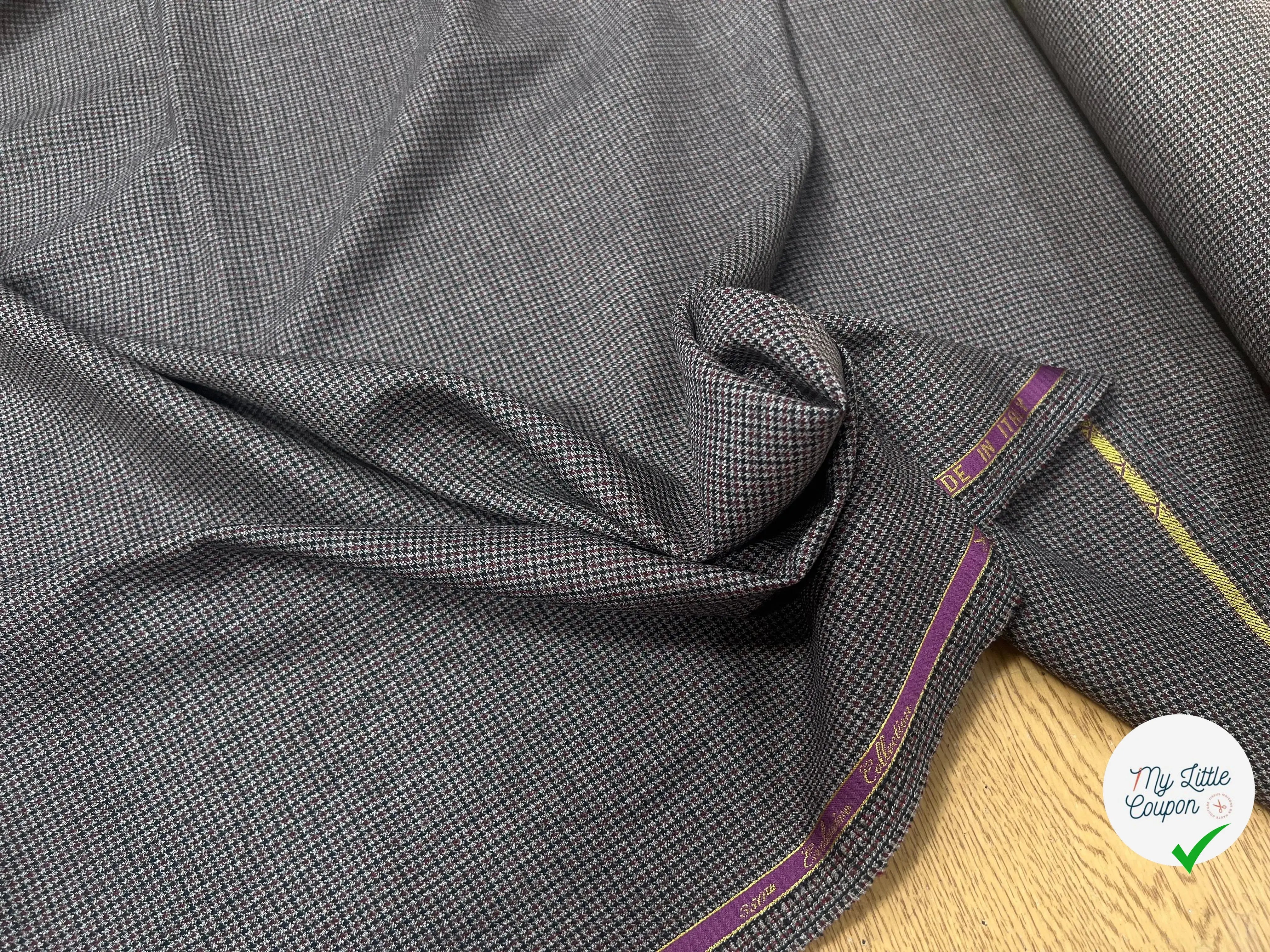 DRAPERIE PIED DE POULE 100% LAINE GRIS ROUGE NOIR AVEC LISIÈRE PARLANTE - My Little Coupon