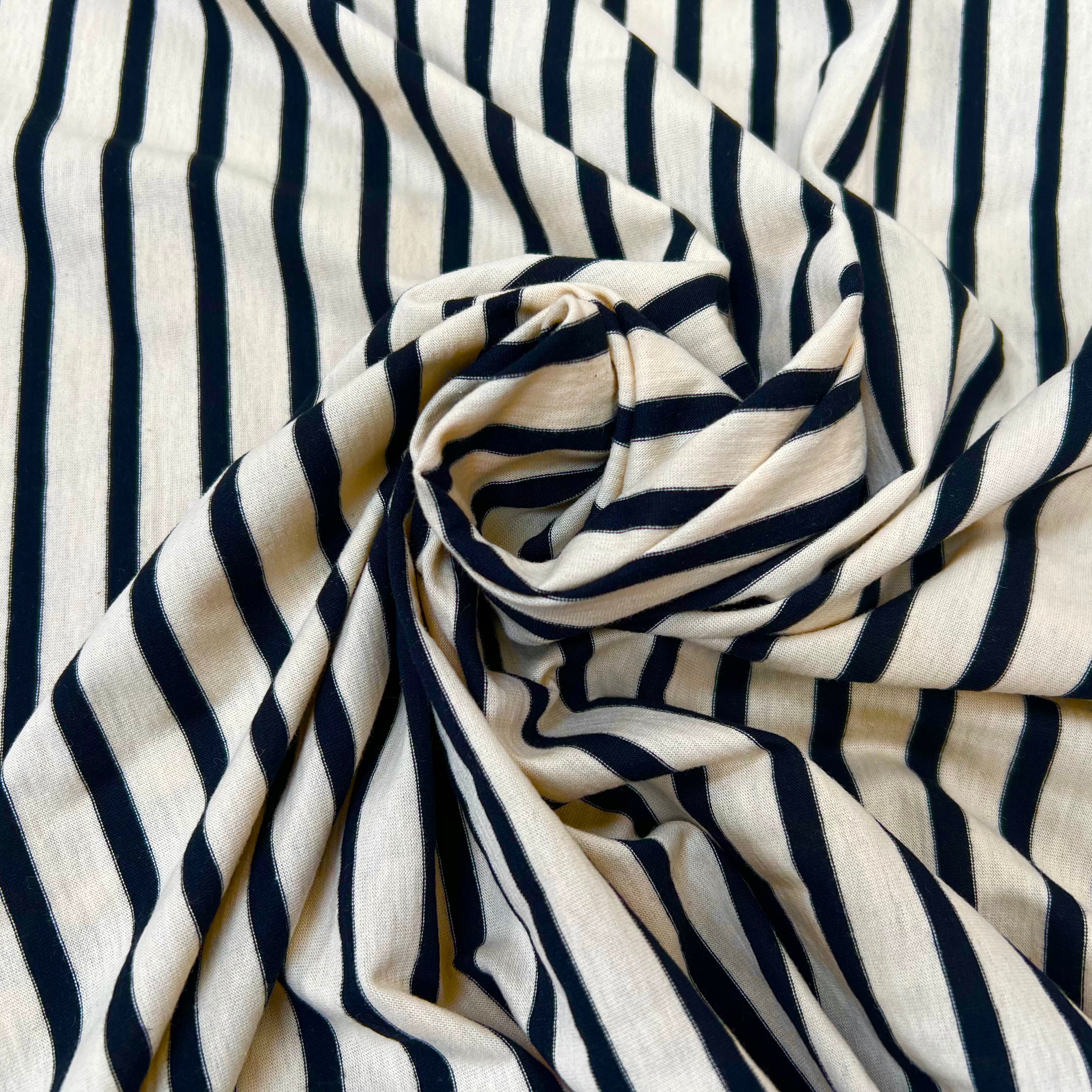 (chute) JERSEY DE COTON RAYURES NOIRES FOND ÉCRU LAINEUX - My Little Coupon